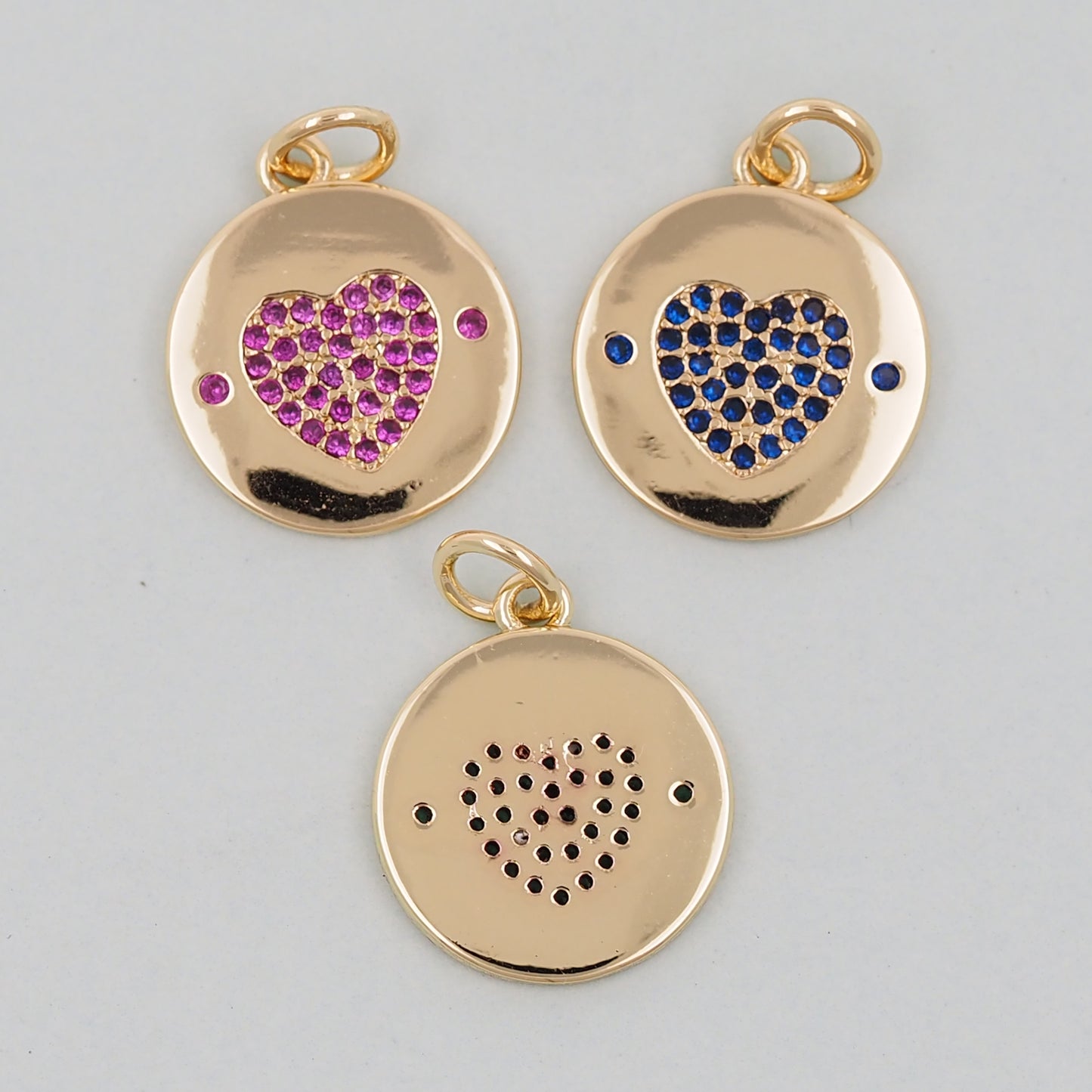 Gold Round Coin Heart Charms,18K Gold Filled Heart Pendant,Heart Charm Bracelet Necklace for DIY Jewelry Making Supply