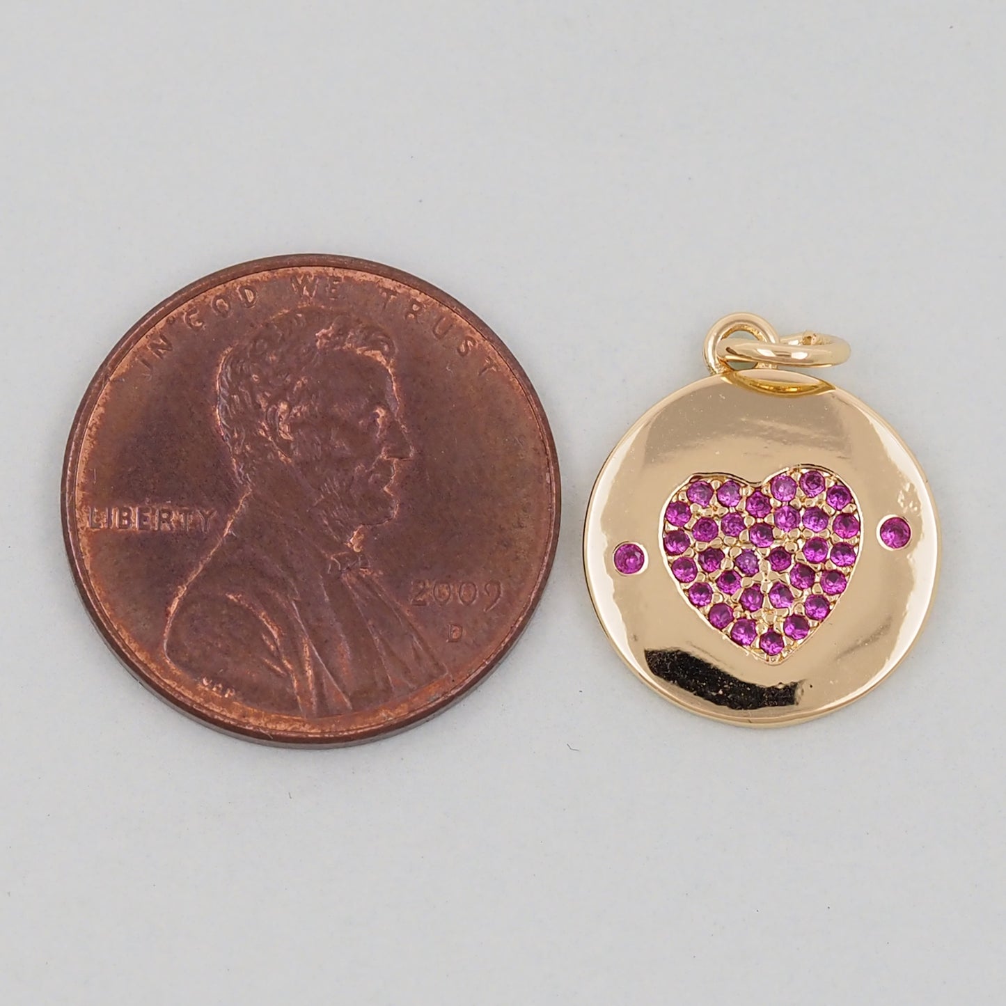 Gold Round Coin Heart Charms,18K Gold Filled Heart Pendant,Heart Charm Bracelet Necklace for DIY Jewelry Making Supply