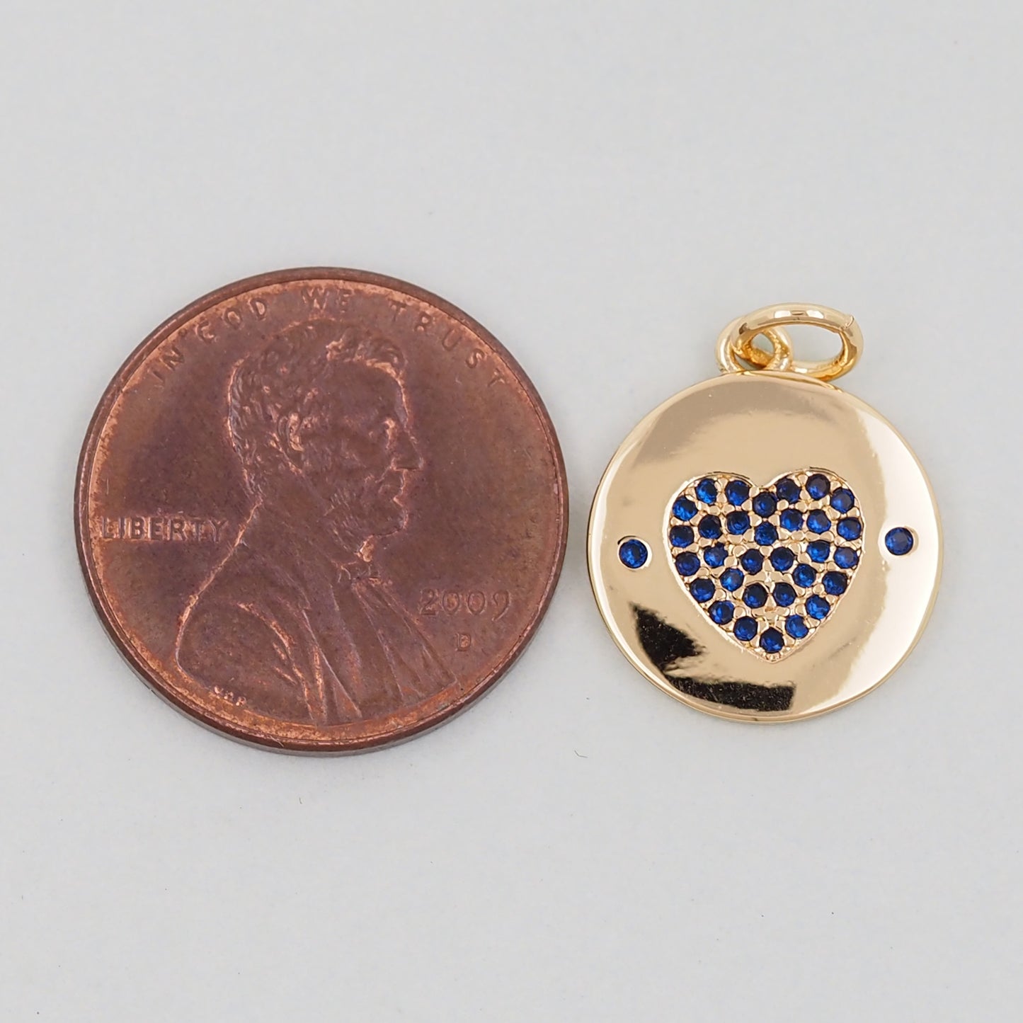 Gold Round Coin Heart Charms,18K Gold Filled Heart Pendant,Heart Charm Bracelet Necklace for DIY Jewelry Making Supply