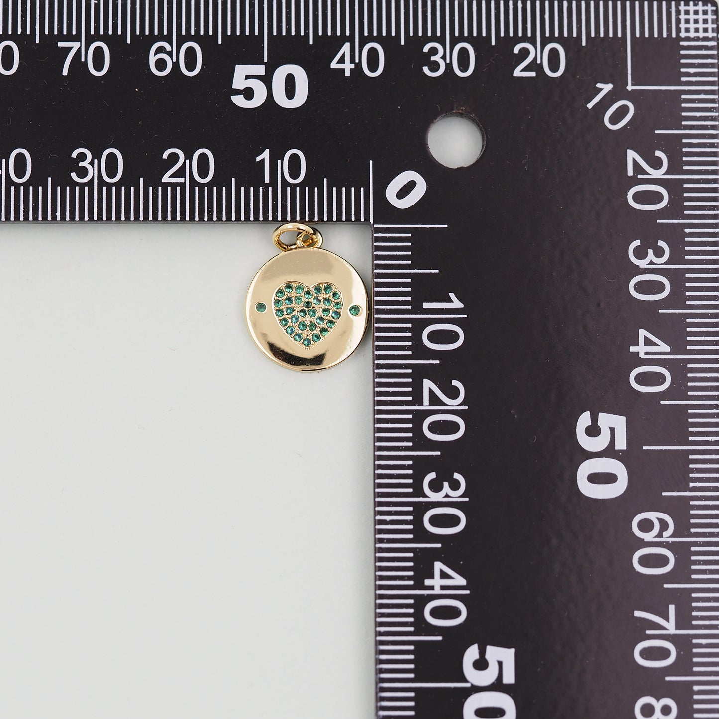 Gold Round Coin Heart Charms,18K Gold Filled Heart Pendant,Heart Charm Bracelet Necklace for DIY Jewelry Making Supply