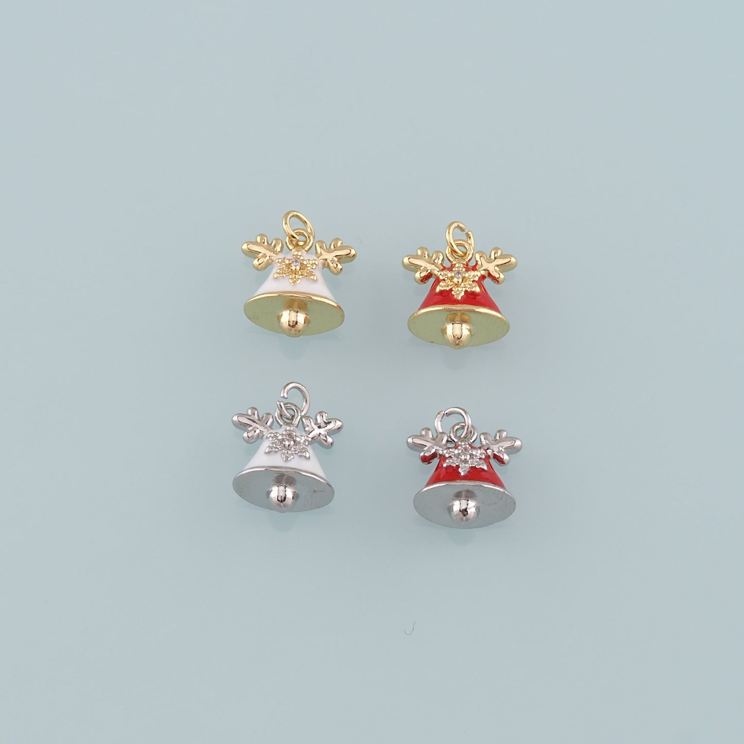 Gold Christmas Charms,18K Gold Filled Enamel Christmas Bells Pendant Charm Bracelet Necklace for DIY Jewelry Making Supply