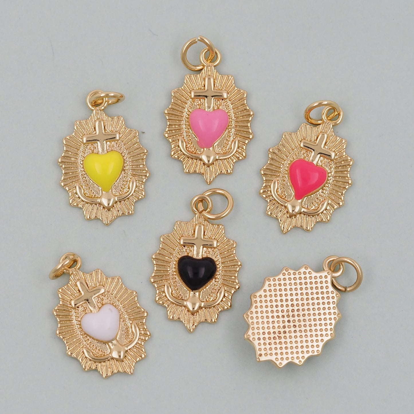 Gold Heart Charms,18K Gold Filled Cross Heart Pendant,Enamel Heart Charm Bracelet Necklace for DIY Jewelry Making Supply