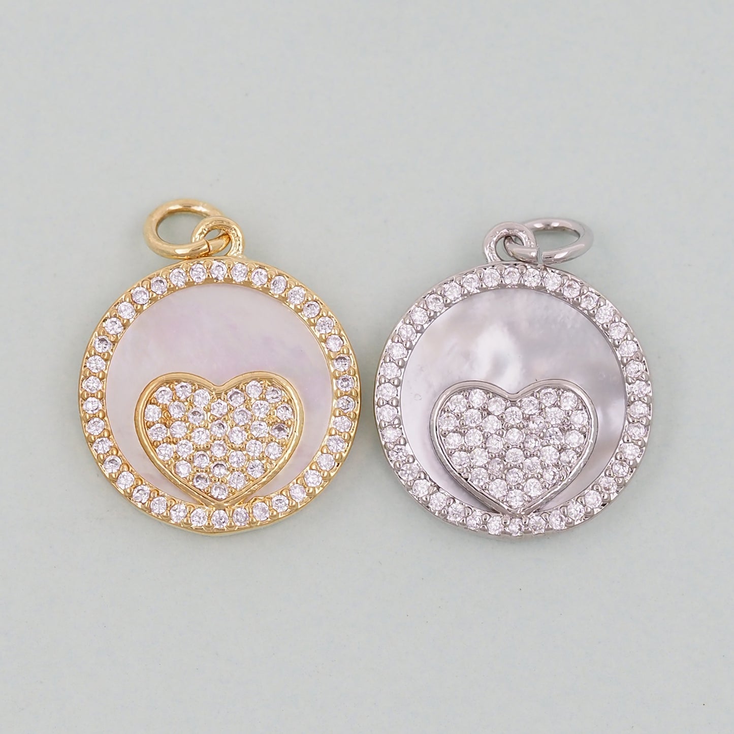 Gold Heart Charms,18K Gold Filled Heart Pendant,White Shell Heart Charm Bracelet Necklace for DIY Jewelry Making Supply