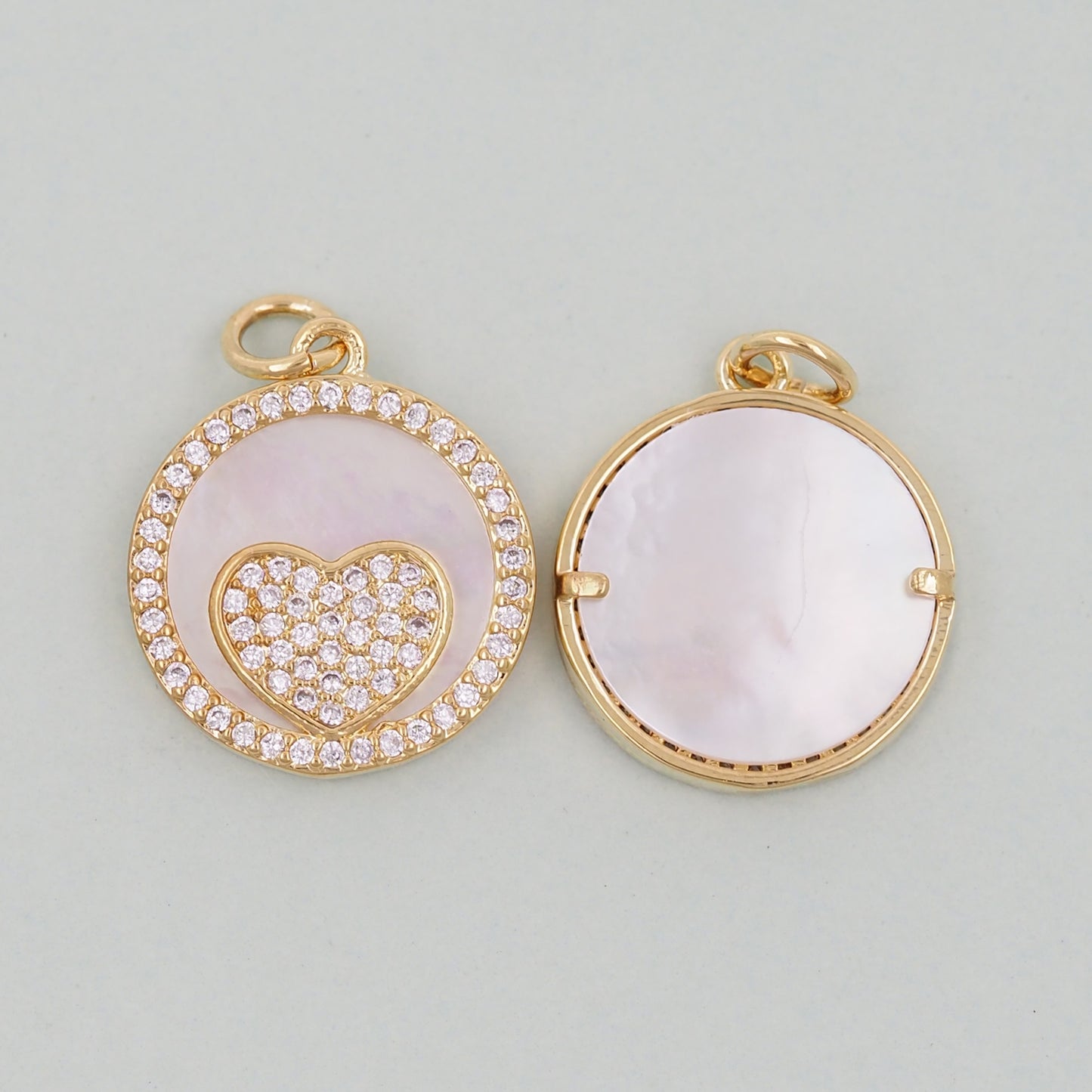 Gold Heart Charms,18K Gold Filled Heart Pendant,White Shell Heart Charm Bracelet Necklace for DIY Jewelry Making Supply