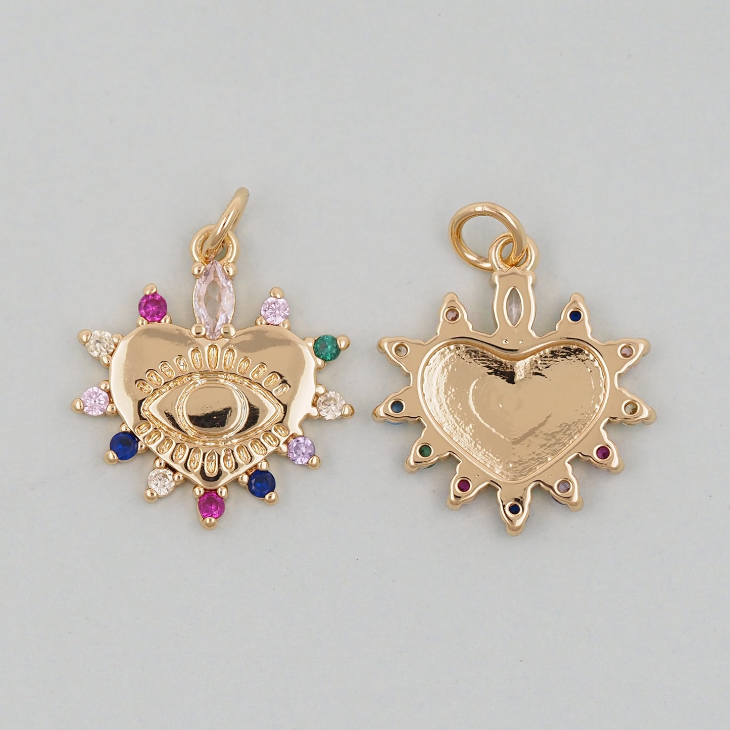 Gold Heart Evil Eye Charms,18K Gold Filled Heart Pendant,Heart Eye Charm Bracelet Necklace for DIY Jewelry Making Supply