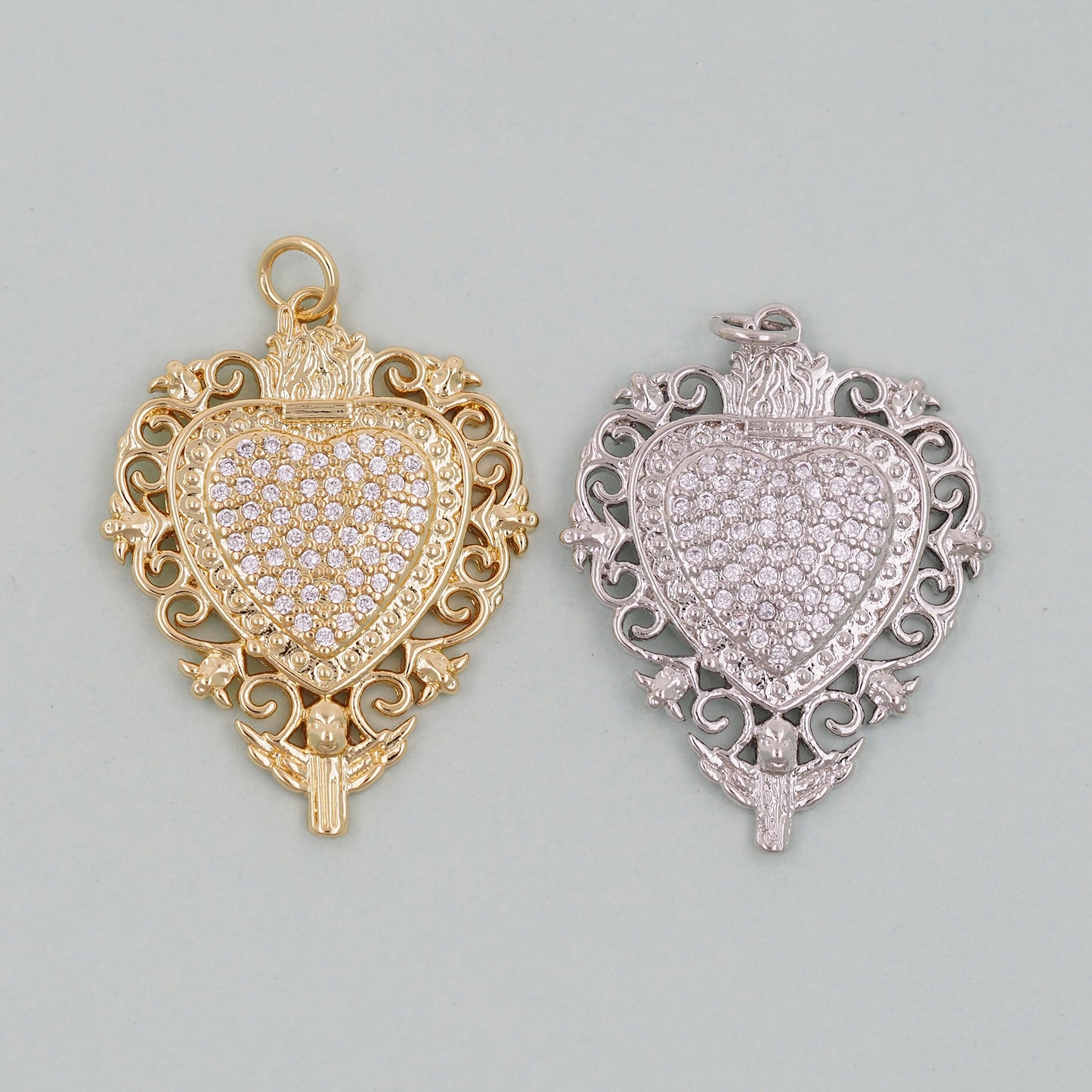 Gold sacred Heart Charms,18K Gold Filled sacred heart Pendant,Religious Charm Bracelet Necklace for DIY Jewelry Making Supply