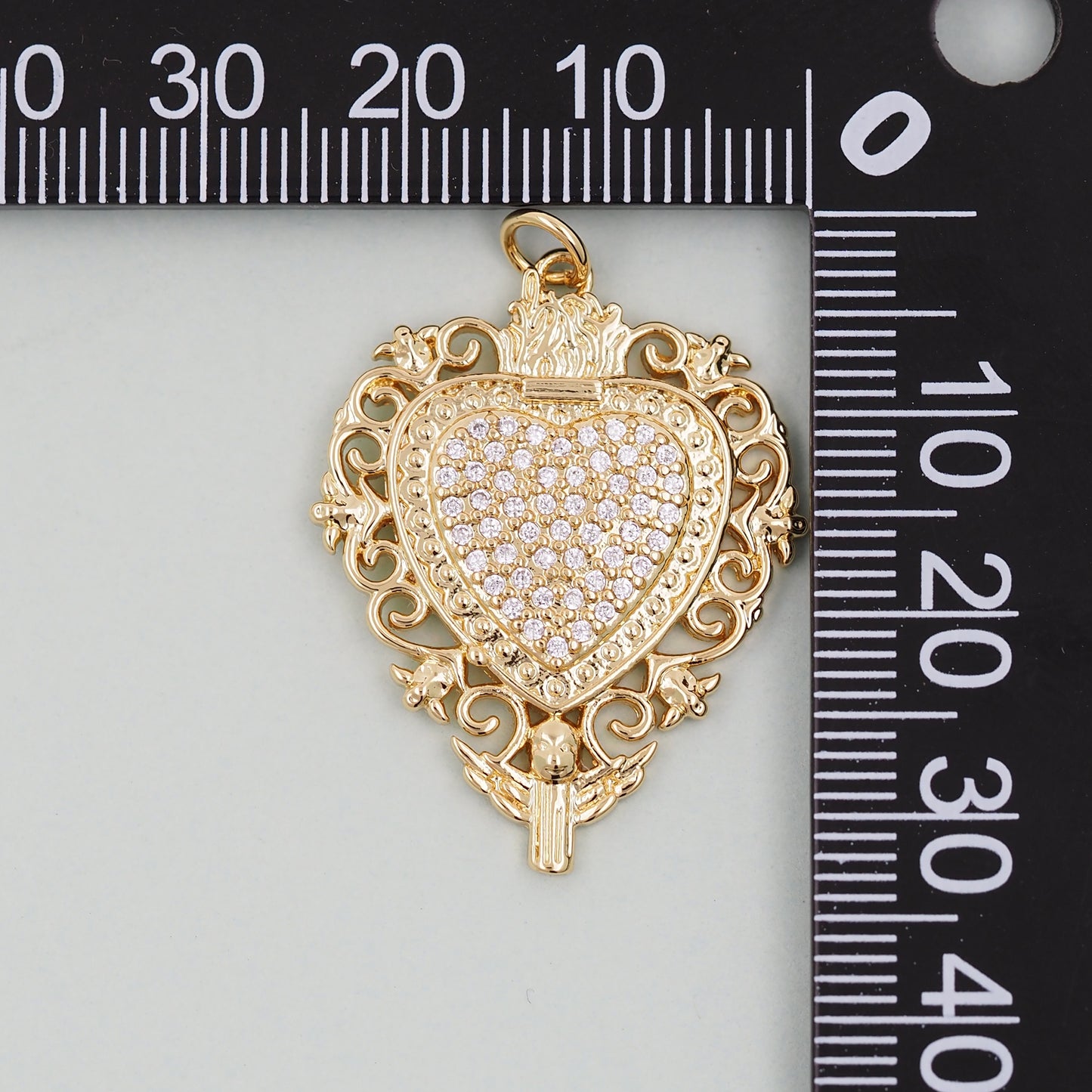 Gold sacred Heart Charms,18K Gold Filled sacred heart Pendant,Religious Charm Bracelet Necklace for DIY Jewelry Making Supply