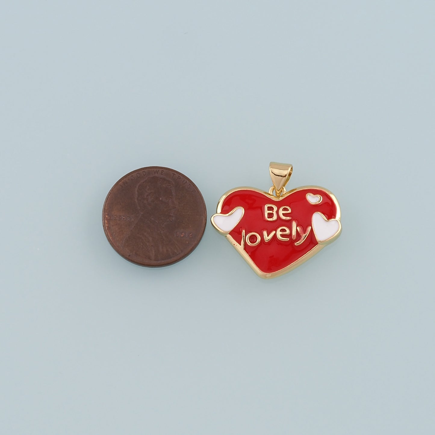 Gold Heart Charms,18K Gold Filled Heart Pendant,Enamel Be Lovely Charm Bracelet Necklace for DIY Jewelry Making Supply