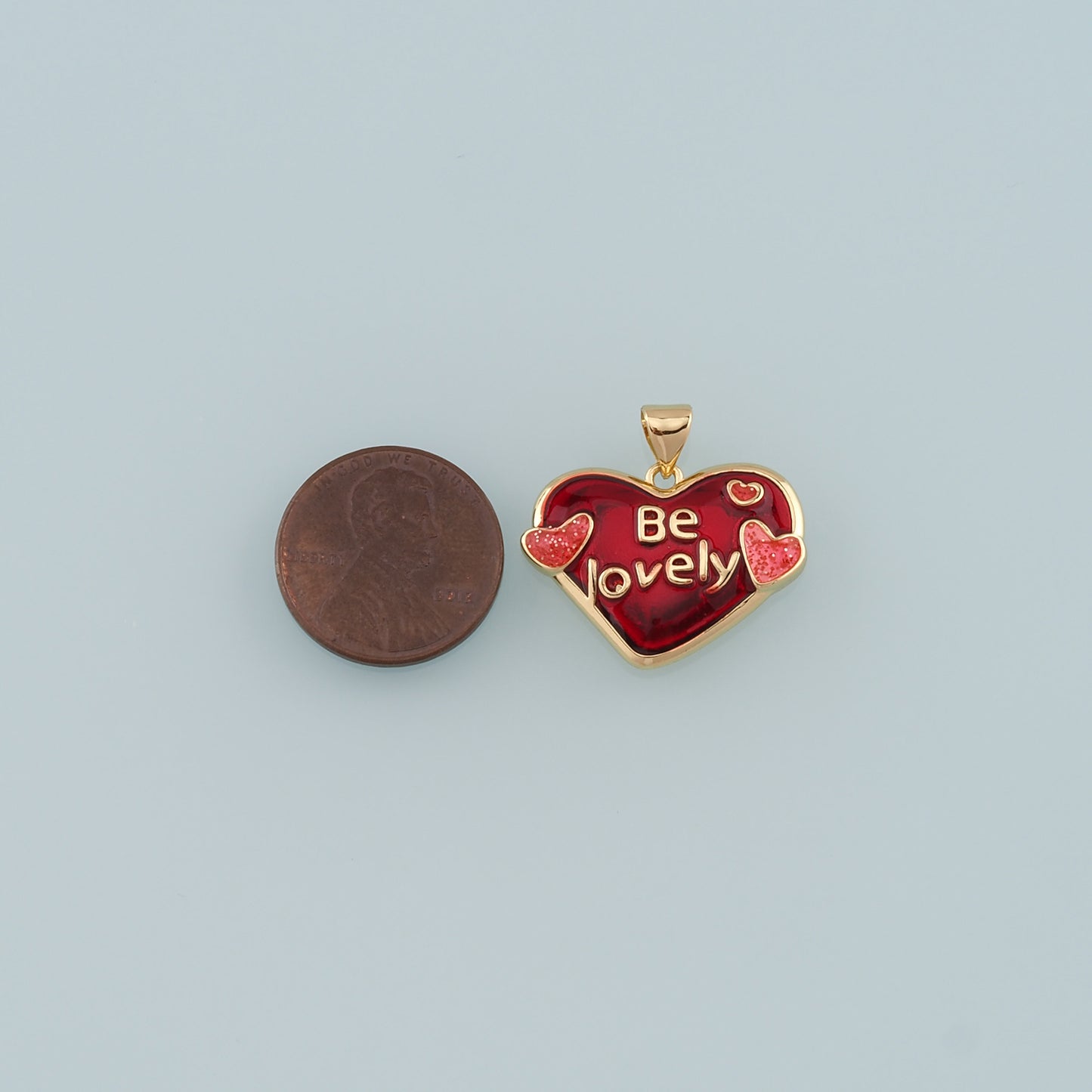 Gold Heart Charms,18K Gold Filled Heart Pendant,Enamel Be Lovely Charm Bracelet Necklace for DIY Jewelry Making Supply