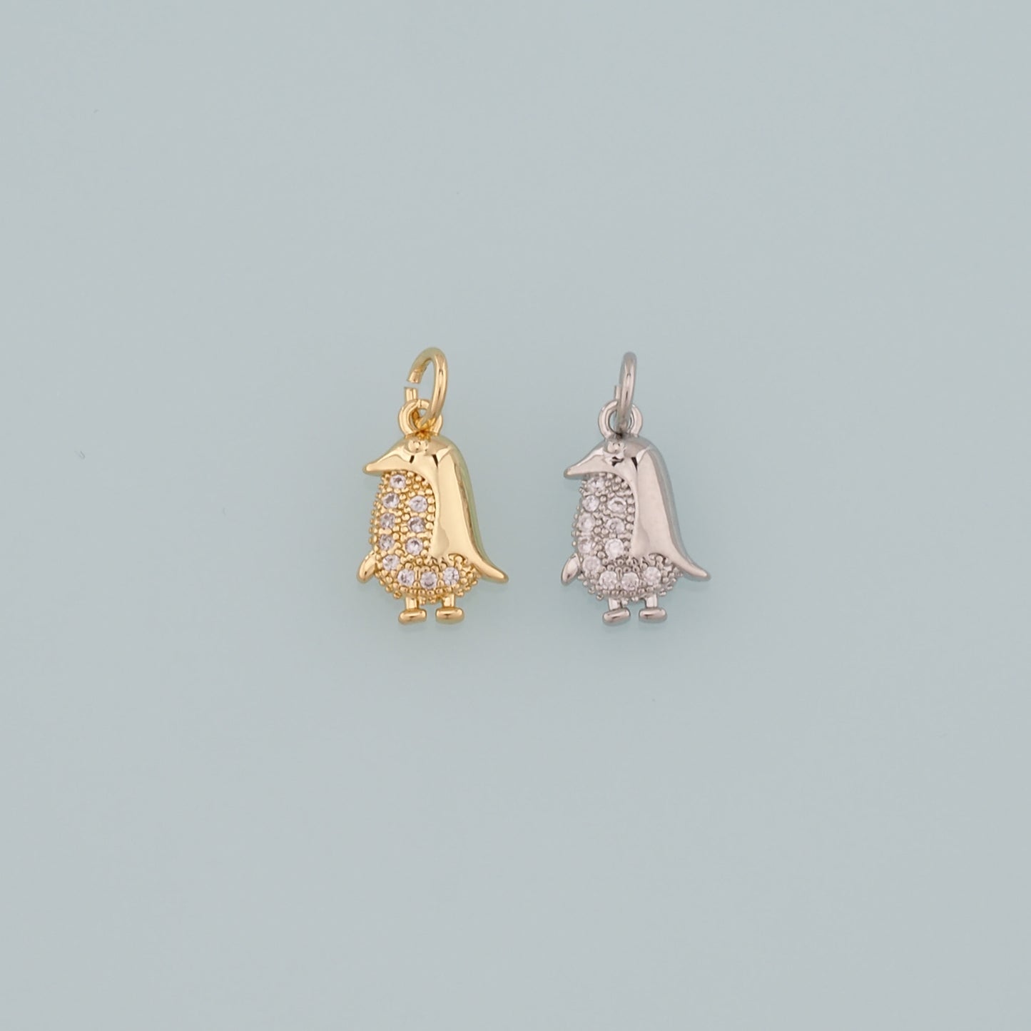 Gold Penguin Charms,18K Gold Filled Penguin Pendant,CZ Micro Pave Animal Charm Bracelet Necklace for DIY Jewelry Making Supply
