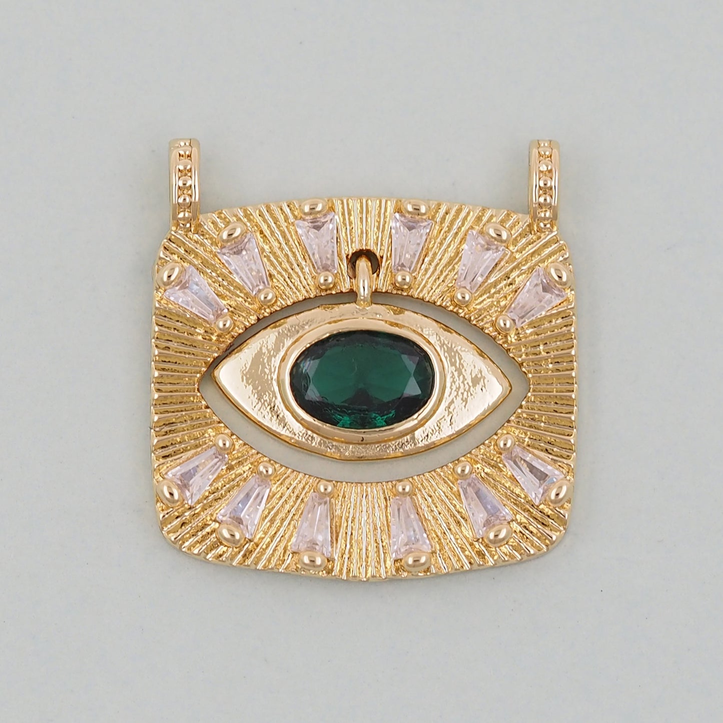 Gold rectangle Evil Eye Charms,18K Gold Filled rectangle Eye Pendant,Green Evil Eye Charm Bracelet Necklace for DIY Jewelry Making Supply