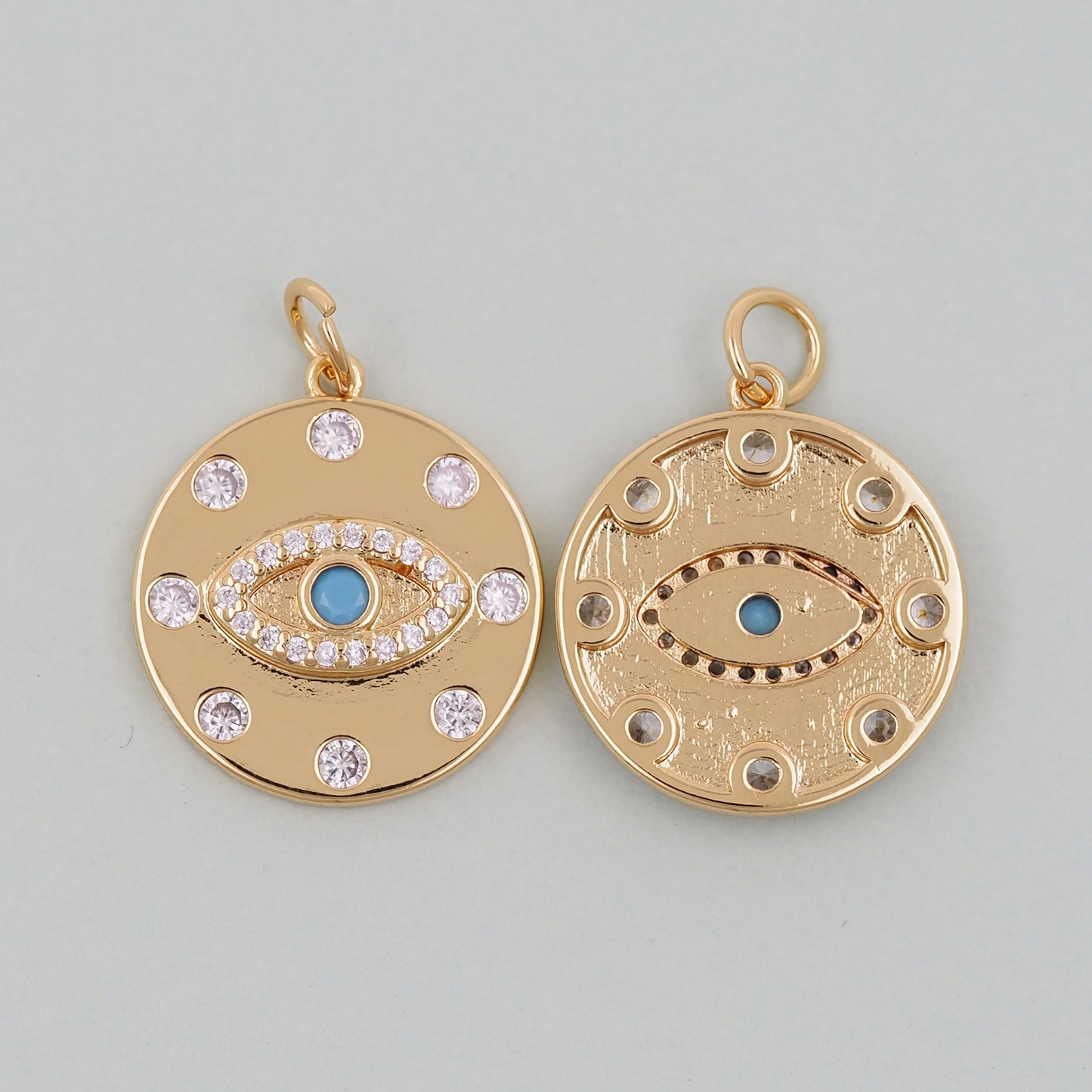 Gold Round Coin Charms,18K Gold Filled Round Eye Pendant,Evil Eye Charm Bracelet Necklace for DIY Jewelry Making Supply