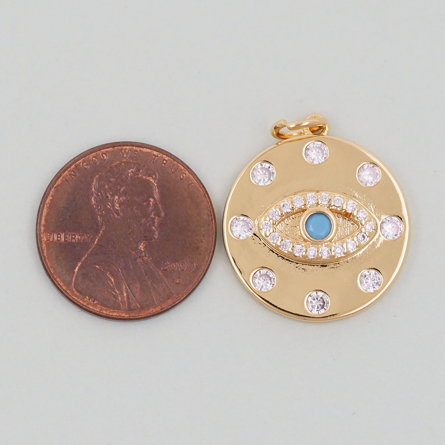 Gold Round Coin Charms,18K Gold Filled Round Eye Pendant,Evil Eye Charm Bracelet Necklace for DIY Jewelry Making Supply