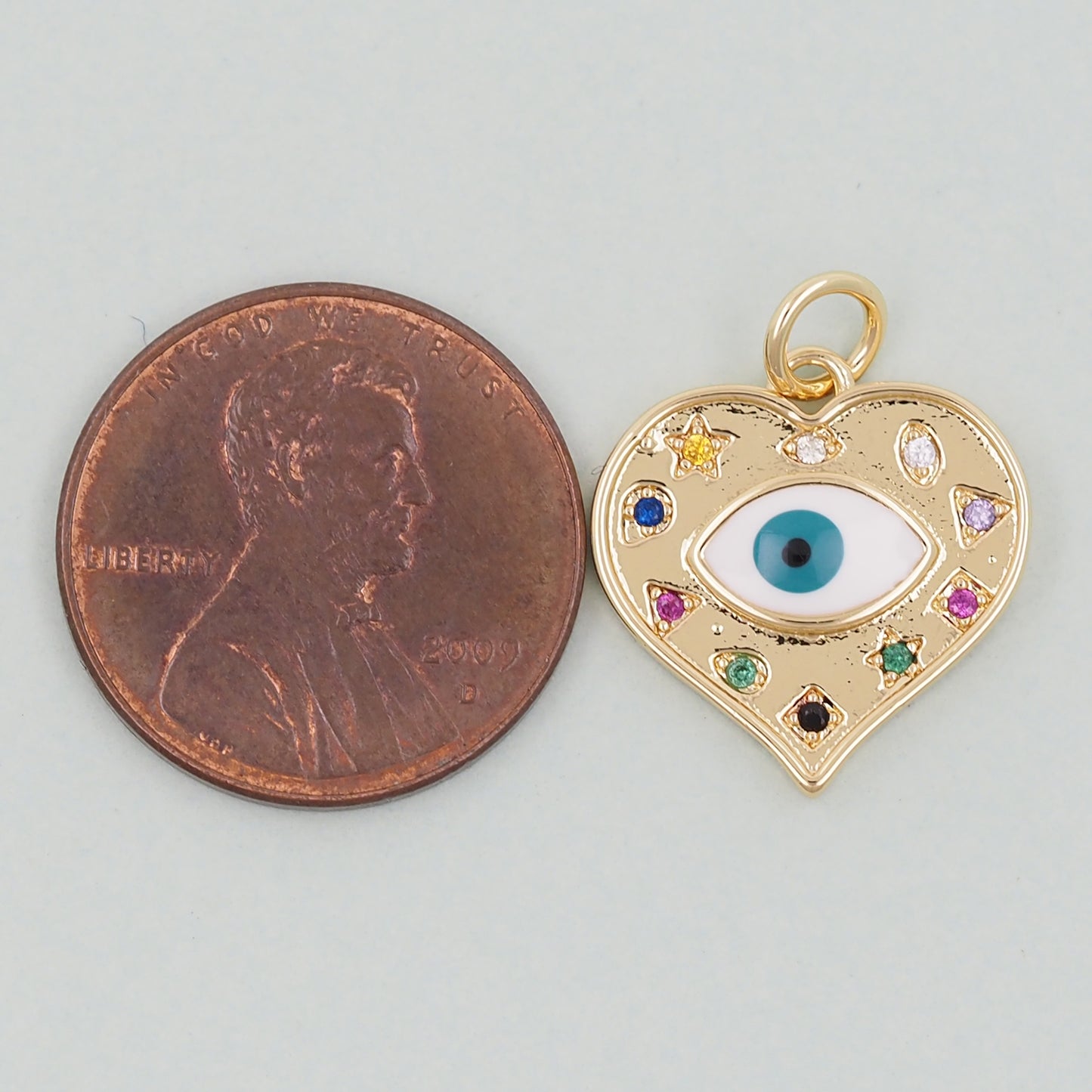 Gold Heart Evil Eye Charms,18K Gold Filled Heart Pendant,Heart Eye Charm Bracelet Necklace for DIY Jewelry Making Supply