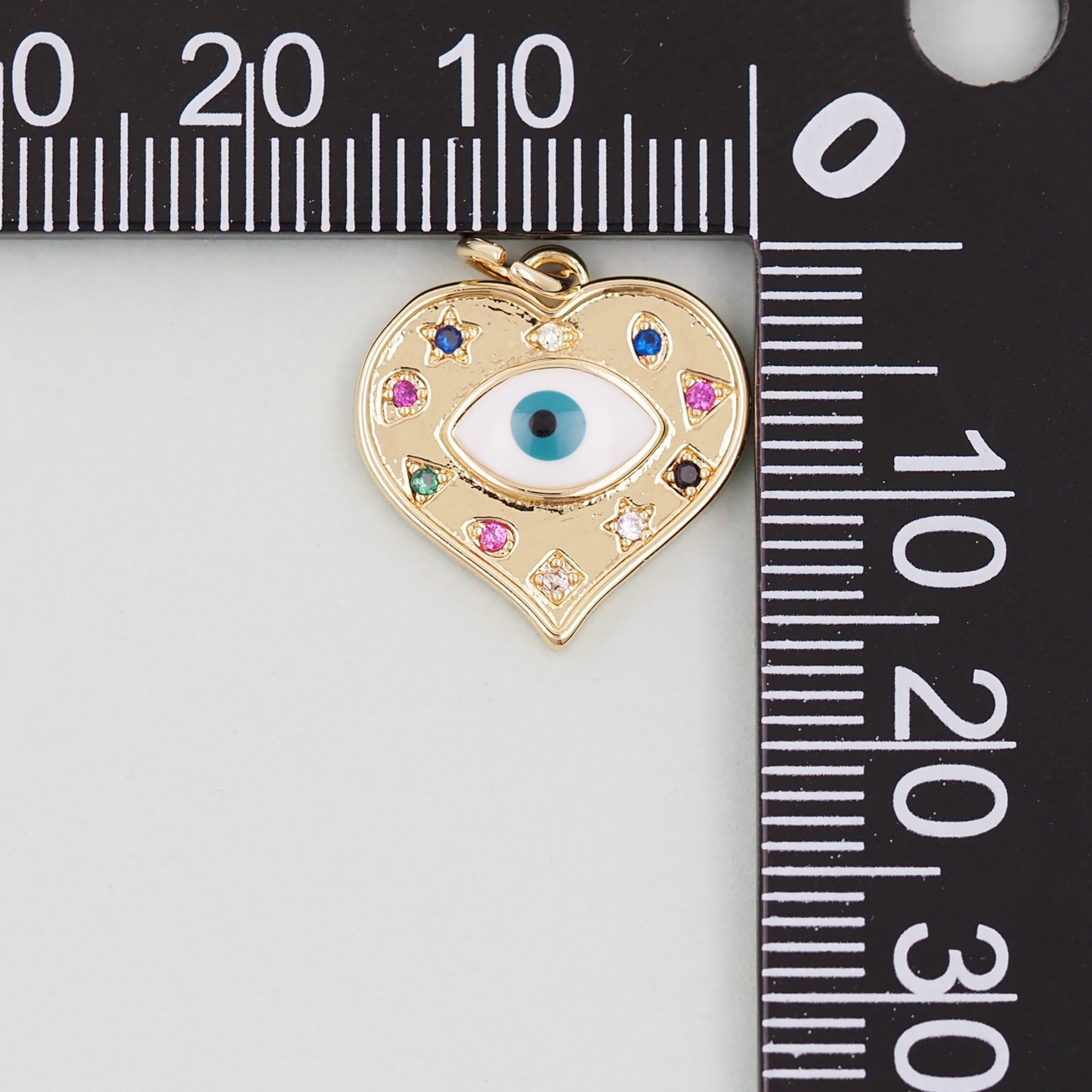 Gold Heart Evil Eye Charms,18K Gold Filled Heart Pendant,Heart Eye Charm Bracelet Necklace for DIY Jewelry Making Supply