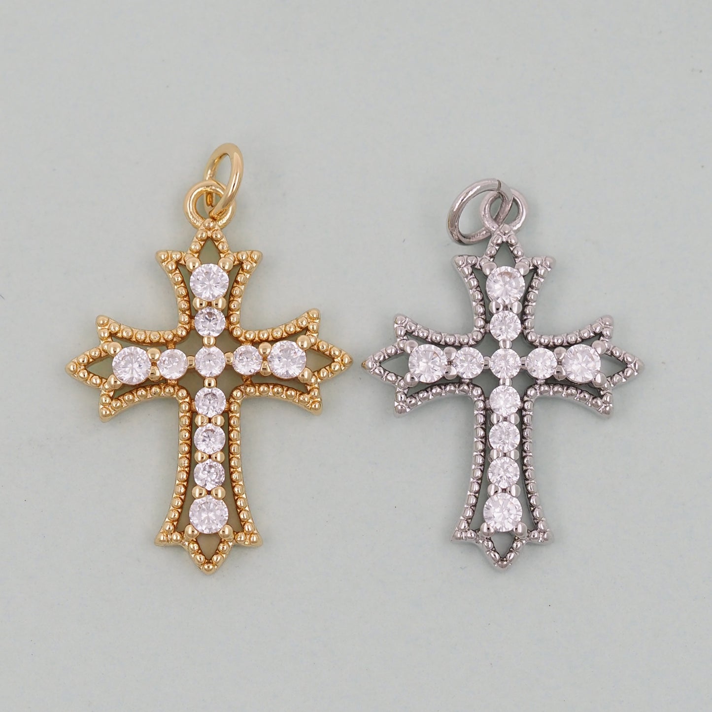 Gold Cross Charms,18K Gold Filled CZ Cross Pendant,Religious Charm Bracelet Necklace for DIY Jewelry Making Supply