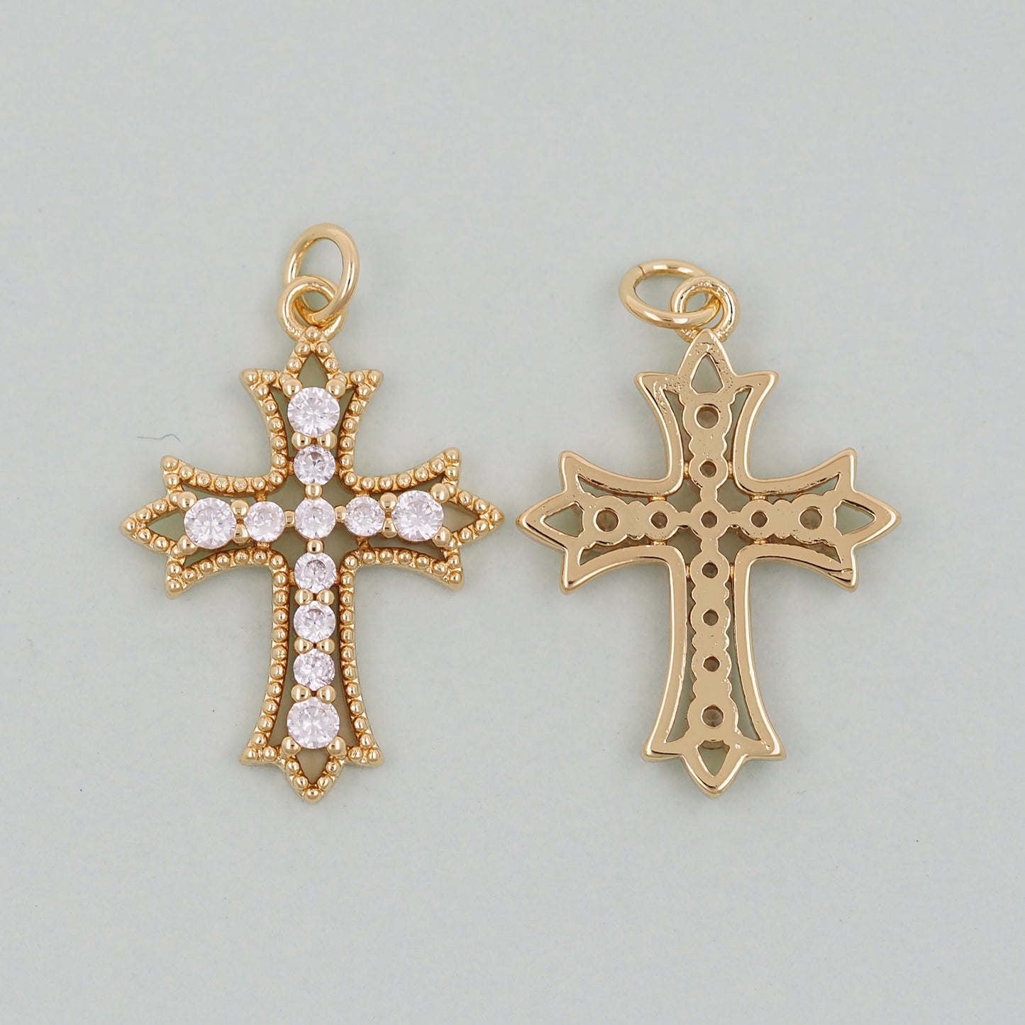 Gold Cross Charms,18K Gold Filled CZ Cross Pendant,Religious Charm Bracelet Necklace for DIY Jewelry Making Supply
