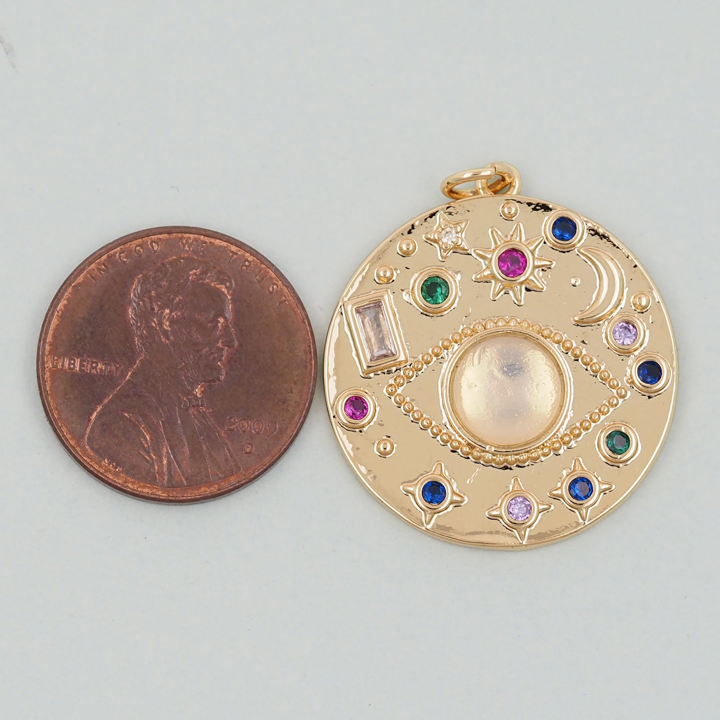 Gold Round Coin Charms,18K Gold Filled Round Eye Pendant,Evil Eye Charm Bracelet Necklace for DIY Jewelry Making Supply