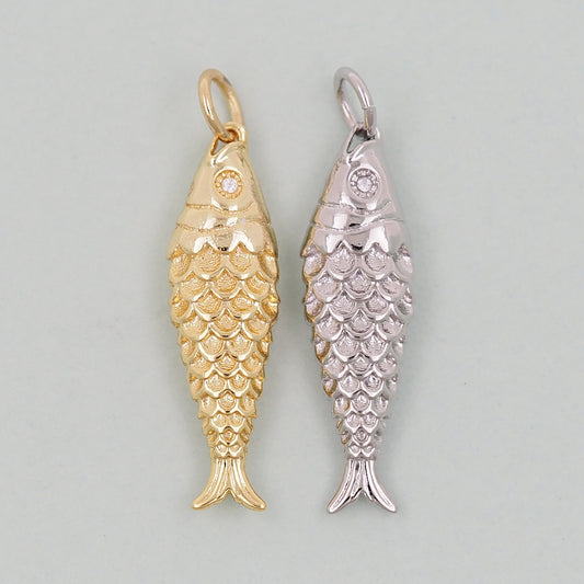 Gold fish Charms,18K Gold Filled CZ fish Pendant,fish Charm Bracelet Necklace for DIY Jewelry Making Supply
