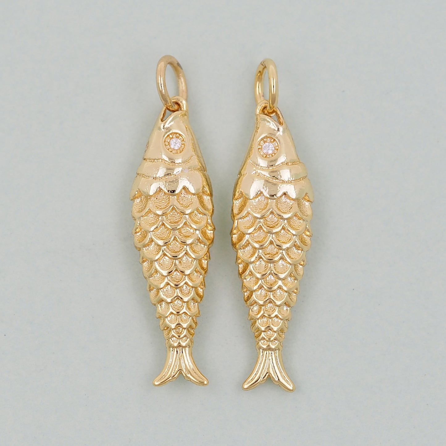 Gold fish Charms,18K Gold Filled CZ fish Pendant,fish Charm Bracelet Necklace for DIY Jewelry Making Supply