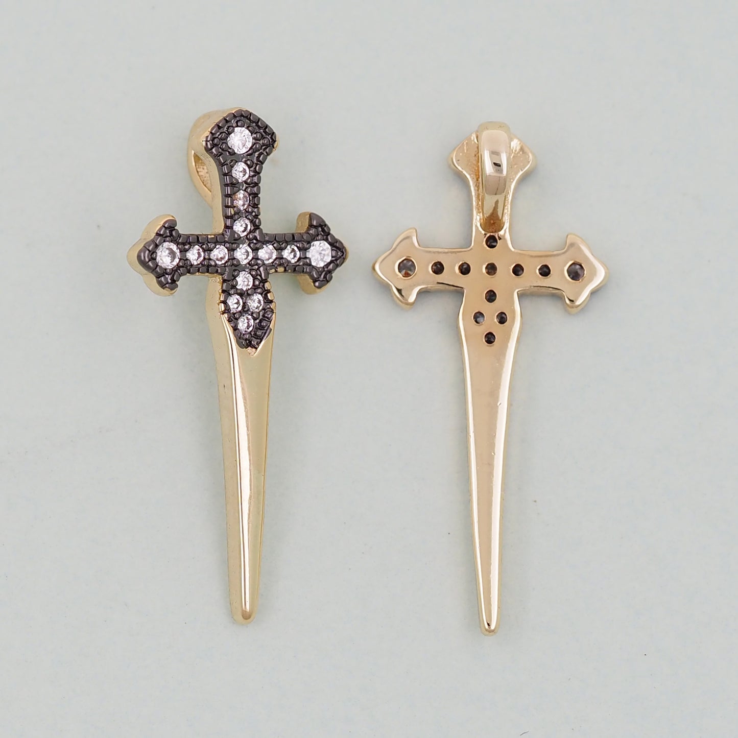 Gold Cross Charms,18K Gold Filled CZ Cross Pendant,Religious Charm Bracelet Necklace for DIY Jewelry Making Supply