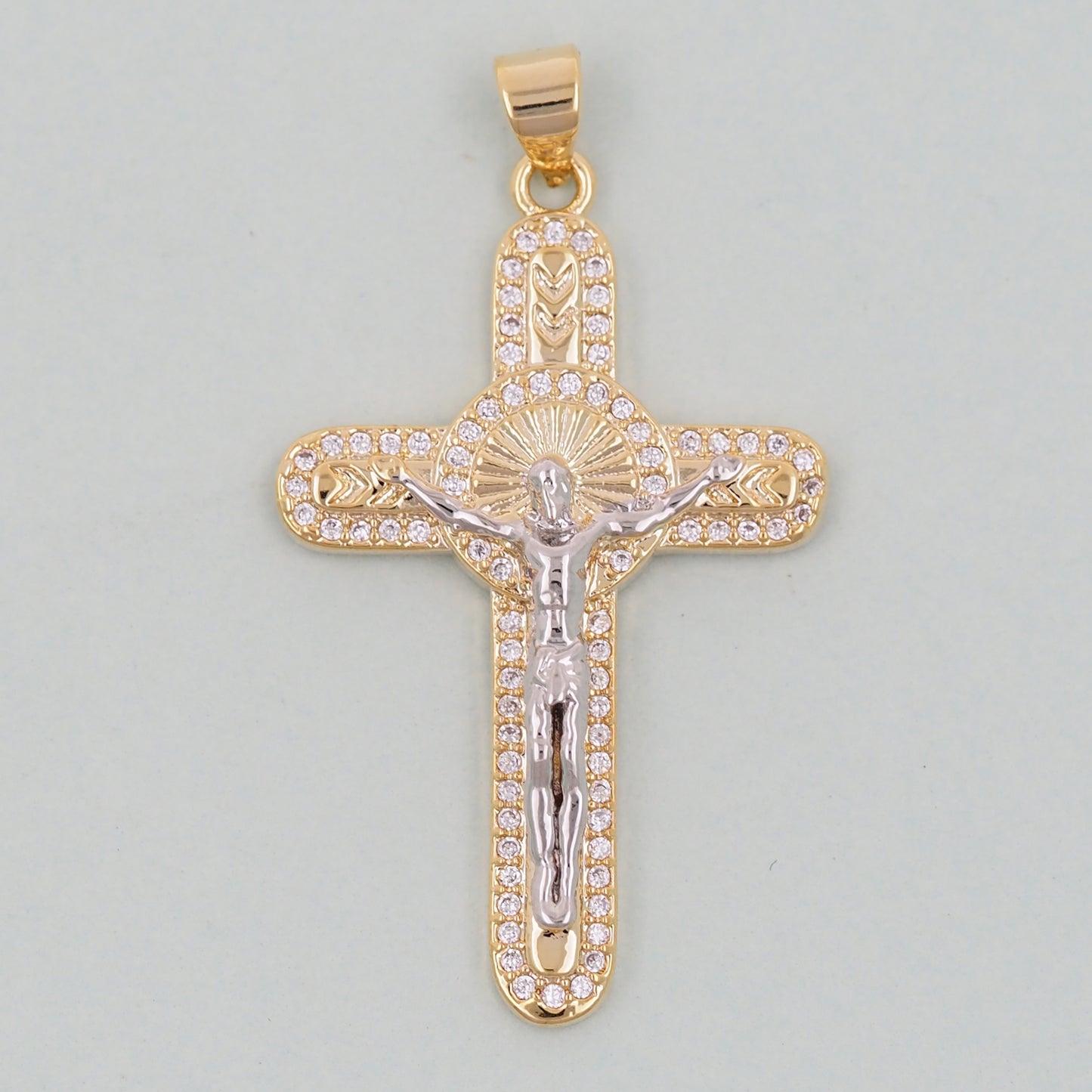 Gold Cross Jesus Charms,18K Gold Filled CZ Cross Pendant,Religious Charm Bracelet Necklace for DIY Jewelry Making Supply