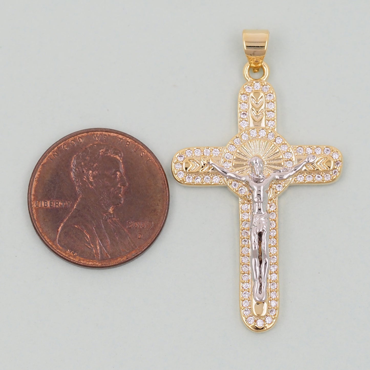 Gold Cross Jesus Charms,18K Gold Filled CZ Cross Pendant,Religious Charm Bracelet Necklace for DIY Jewelry Making Supply