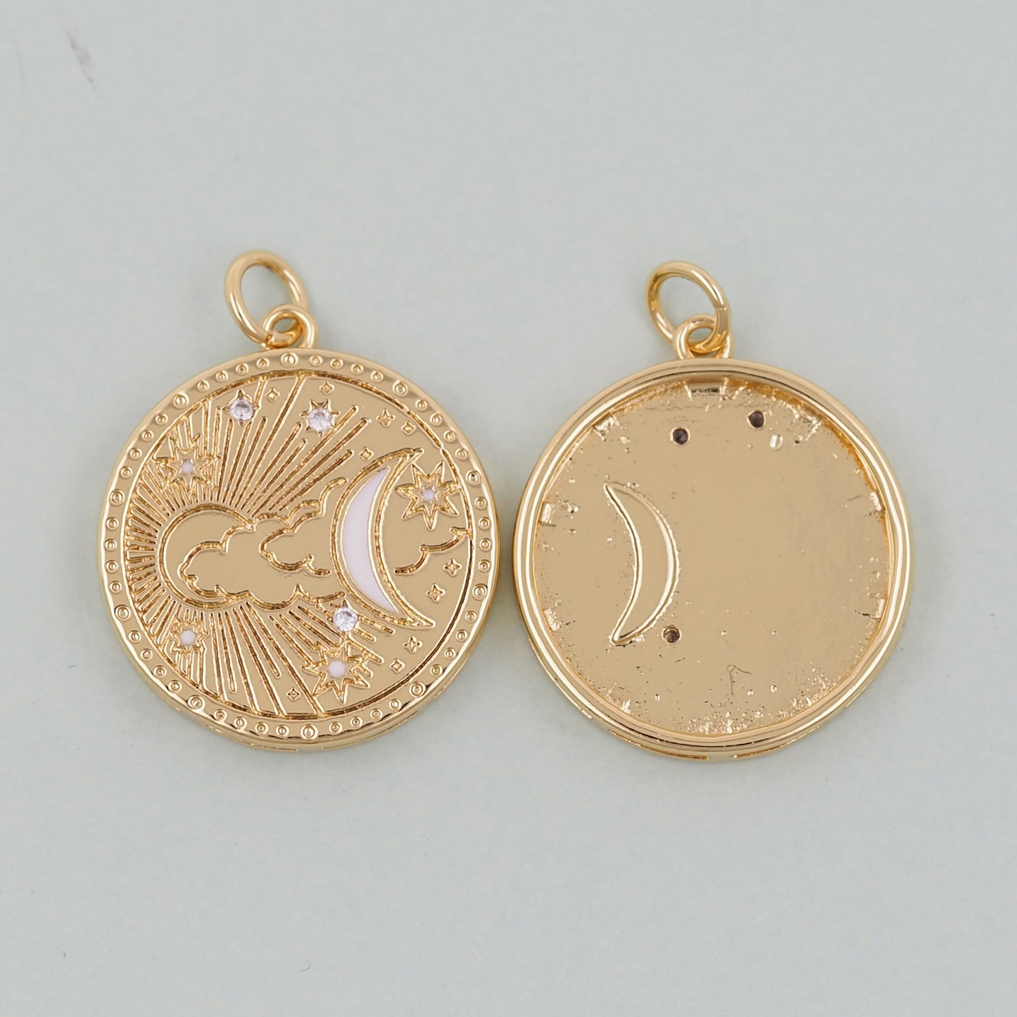 Gold Moon Charms,18K Gold Filled Moon Pendant,CZ Micro Pave Celestial Charm Bracelet Necklace for DIY Jewelry Making Supply