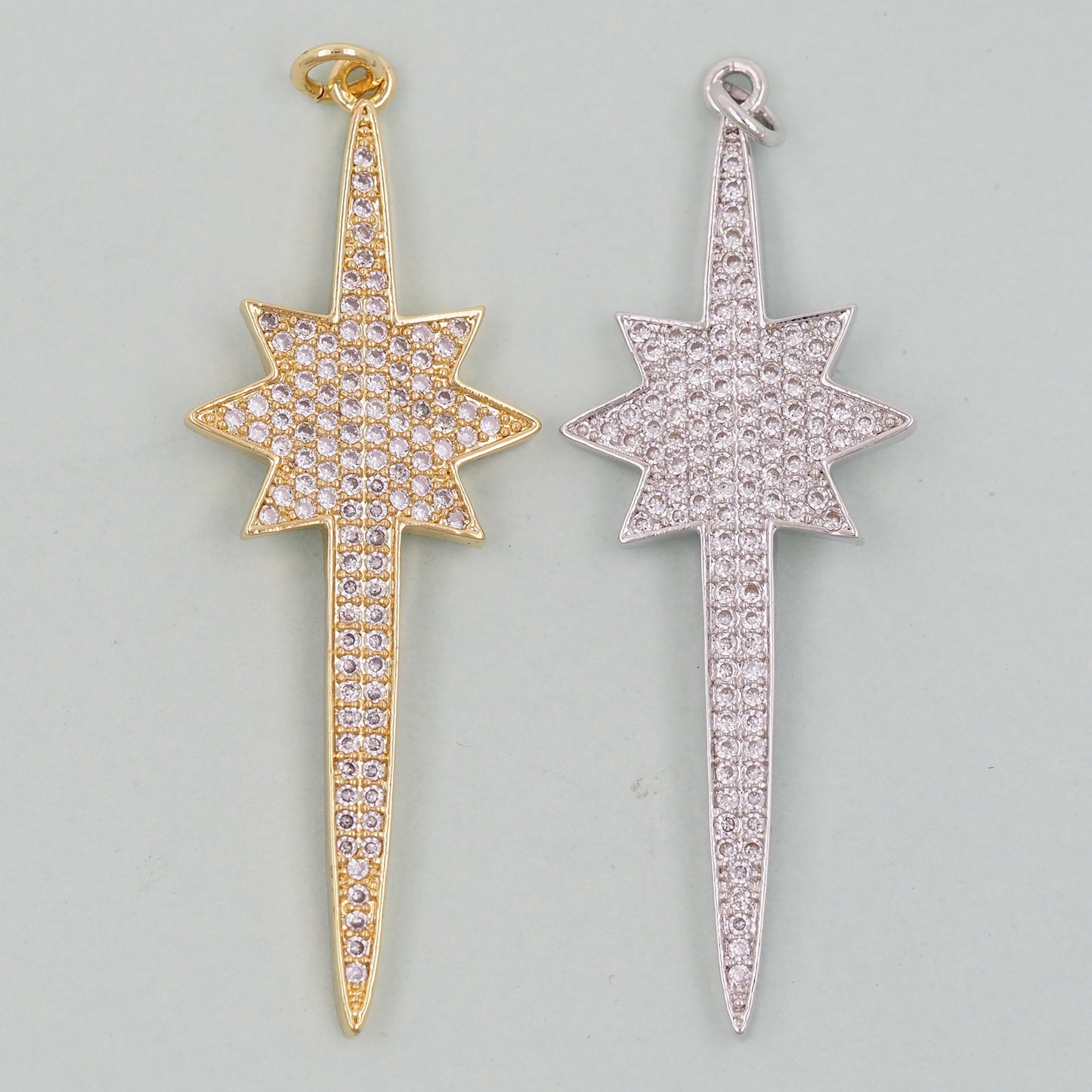 18K Gold Filled North Star Pendant,CZ Micro Pave North Star Charm Bracelet Necklace for DIY Jewelry Making Supply