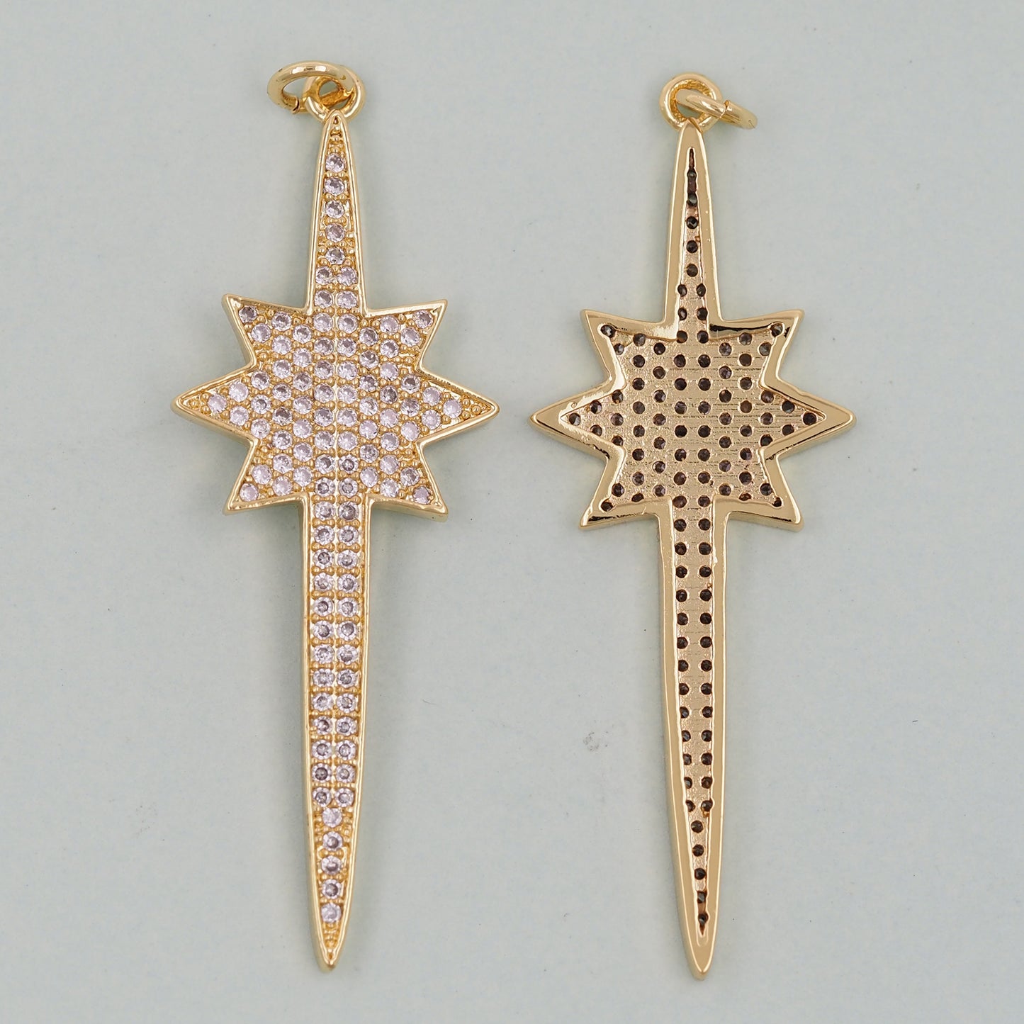 18K Gold Filled North Star Pendant,CZ Micro Pave North Star Charm Bracelet Necklace for DIY Jewelry Making Supply