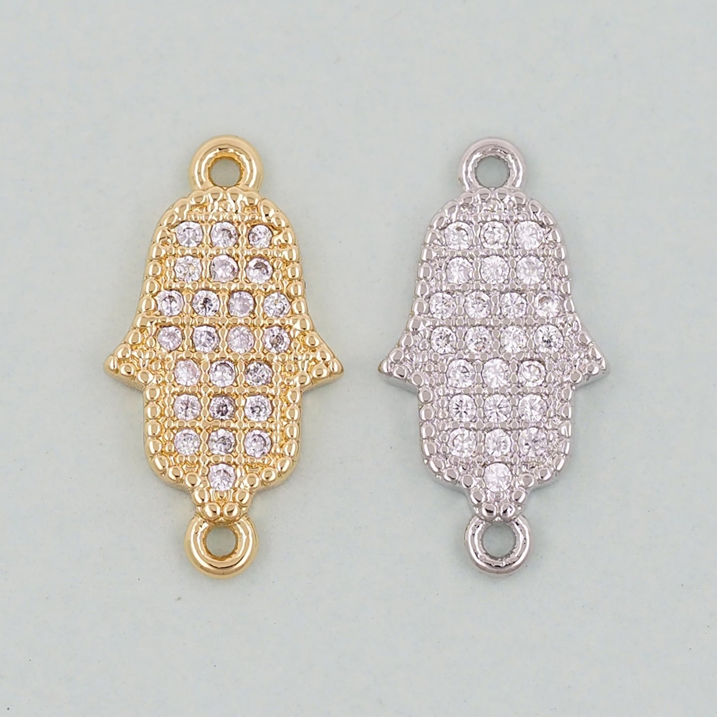 Gold Hamsa Connector Charms,18K Gold Filled Hamsa Pendant,CZ Micro Pave Hamsa Charm Bracelet Necklace for DIY Jewelry Making Supply