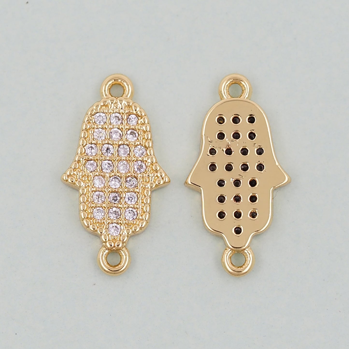 Gold Hamsa Connector Charms,18K Gold Filled Hamsa Pendant,CZ Micro Pave Hamsa Charm Bracelet Necklace for DIY Jewelry Making Supply
