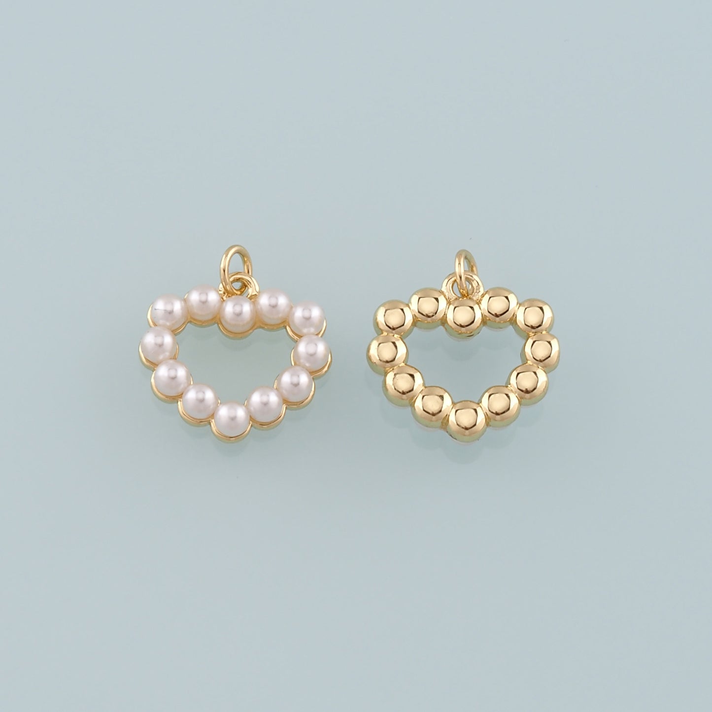 Gold Heart Charms,18K Gold Filled Pearl Heart Pendant,Heart Charm Bracelet Necklace for DIY Jewelry Making Supply