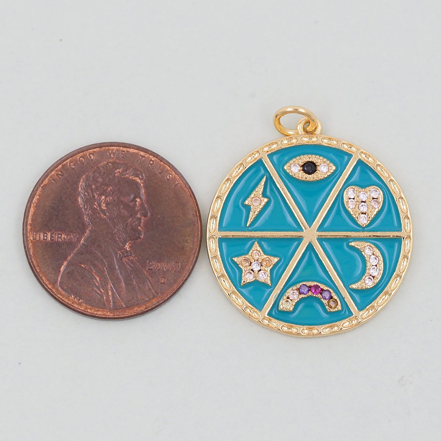 Gold Round Evil Eye Charms,18K Gold Filled Evil Eye Pendant,Evil Eye Charm Bracelet Necklace for DIY Jewelry Making Supply