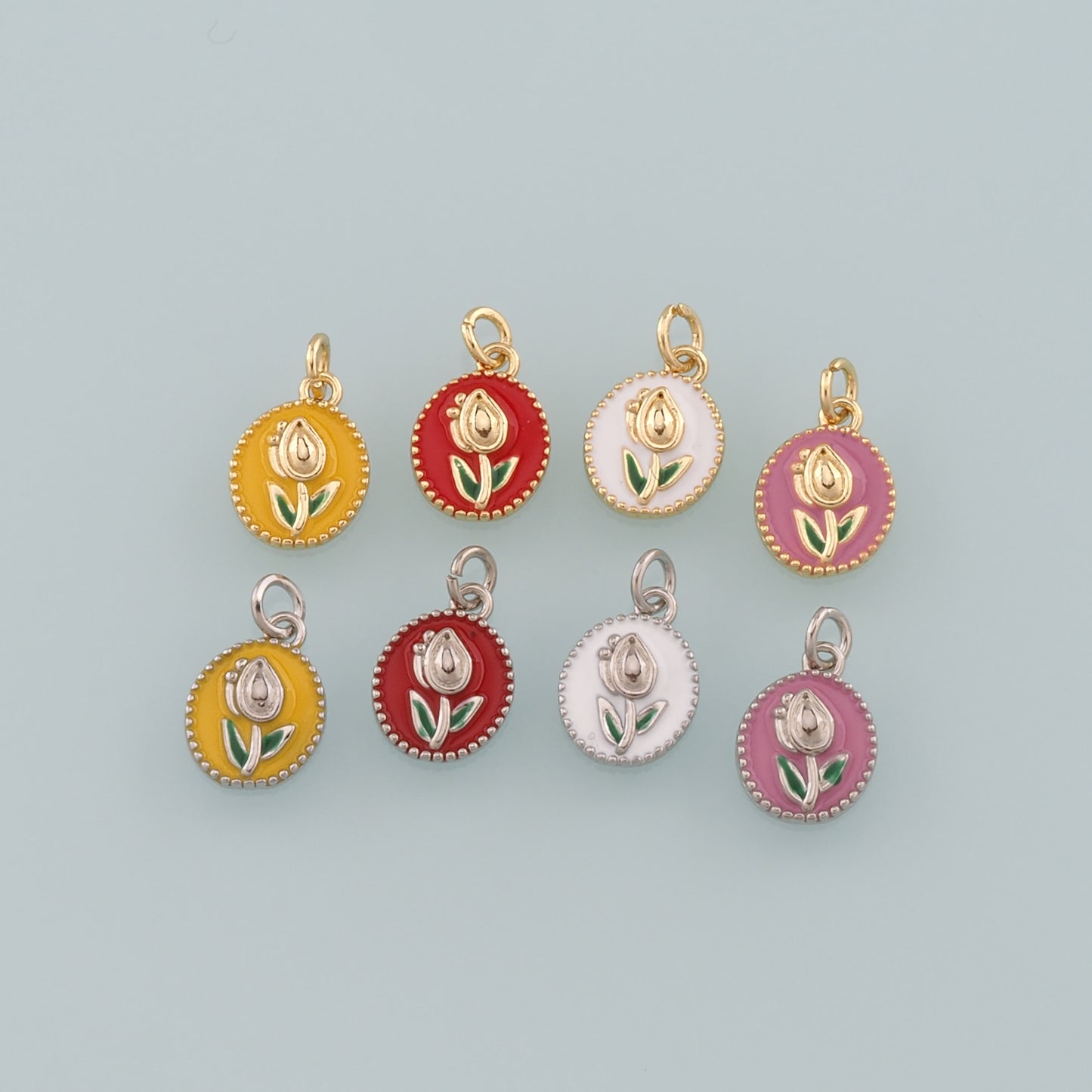 Gold Flower Charms,18K Gold Filled Tulip Pendant,Enamel Tulip Charm Bracelet Necklace for DIY Jewelry Making Supply