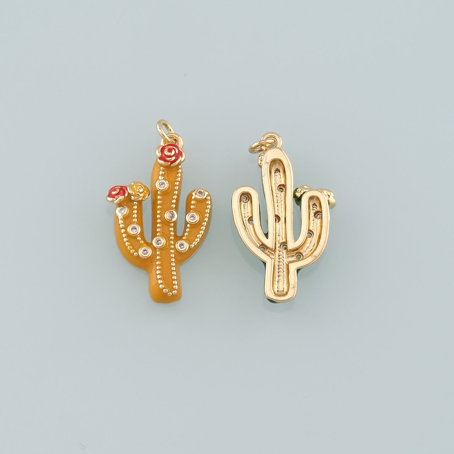Gold Cactus Charms,18K Gold Filled Cactus Pendant,Enamel Desert Charm Bracelet Necklace for DIY Jewelry Making Supply