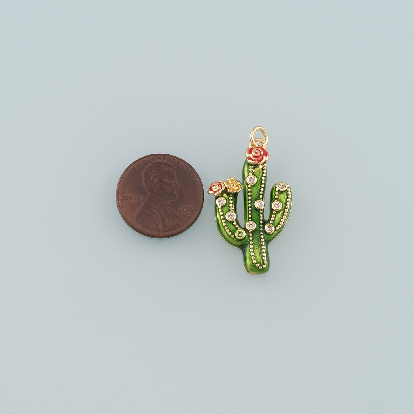 Gold Cactus Charms,18K Gold Filled Cactus Pendant,Enamel Desert Charm Bracelet Necklace for DIY Jewelry Making Supply