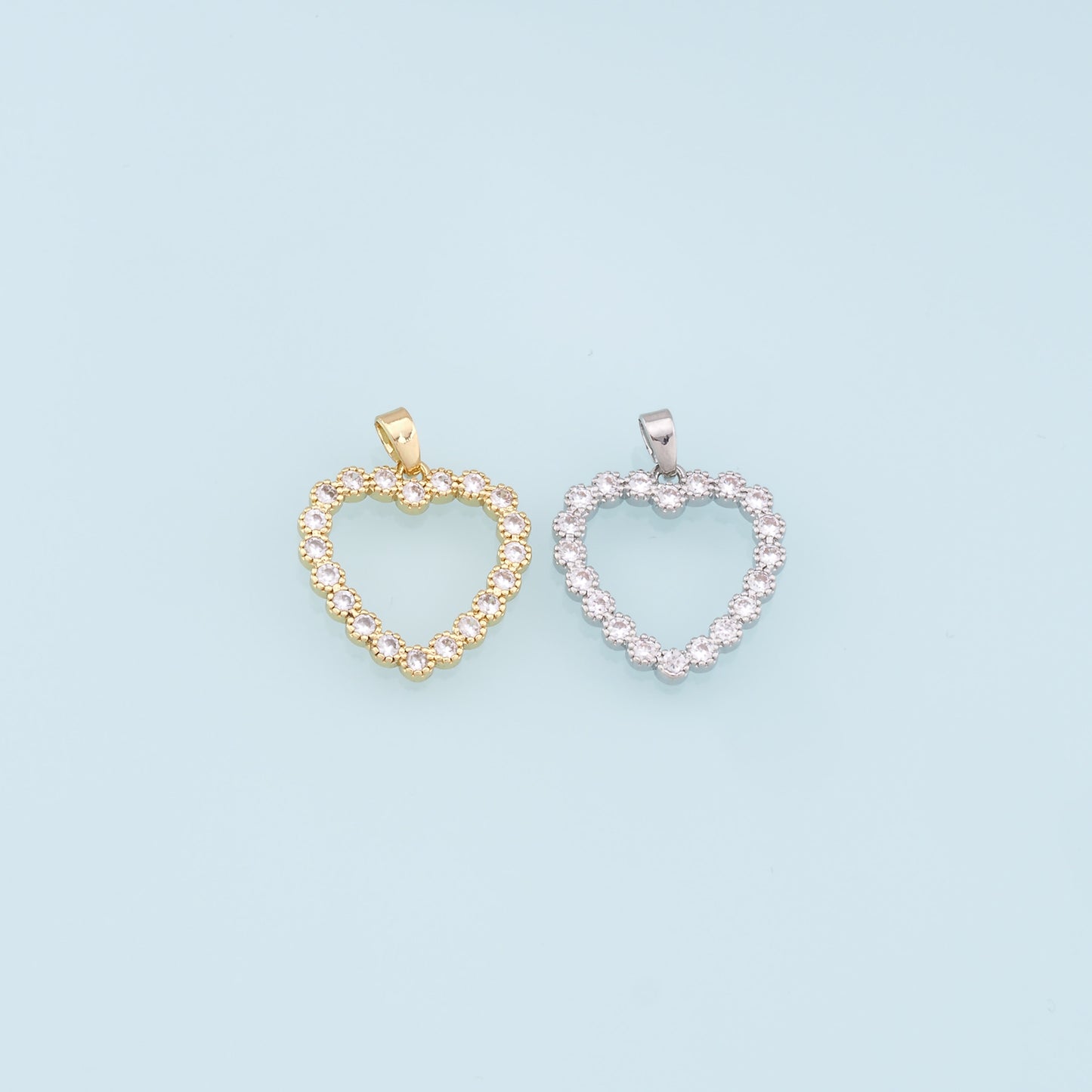 Gold Heart Charms,18K Gold Filled Heart Pendant,CZ Micro Pave Heart Charm Bracelet Necklace for DIY Jewelry Making Supply