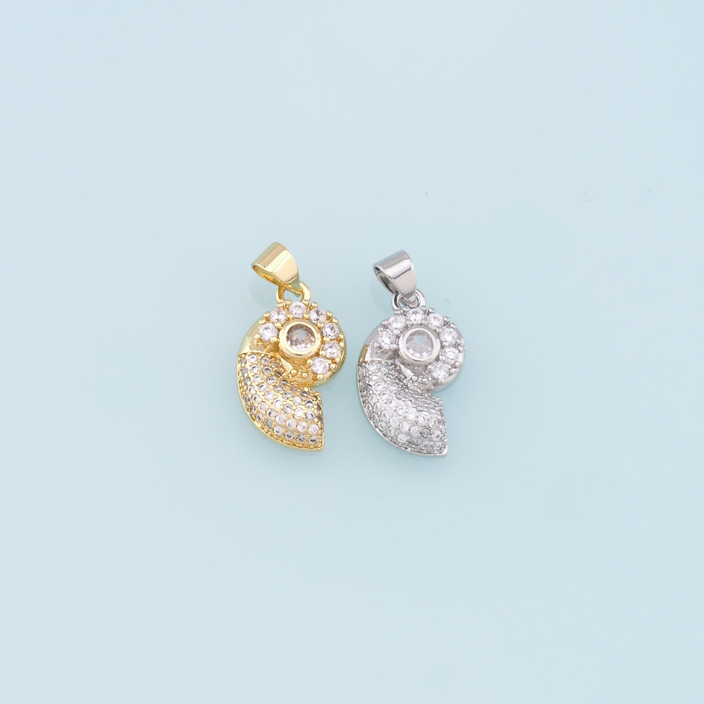 Gold Shell Charms,18K Gold Filled Conch Shell Pendant,CZ Micro Pave Conch Shell Charm Bracelet Necklace for DIY Jewelry Making Supply