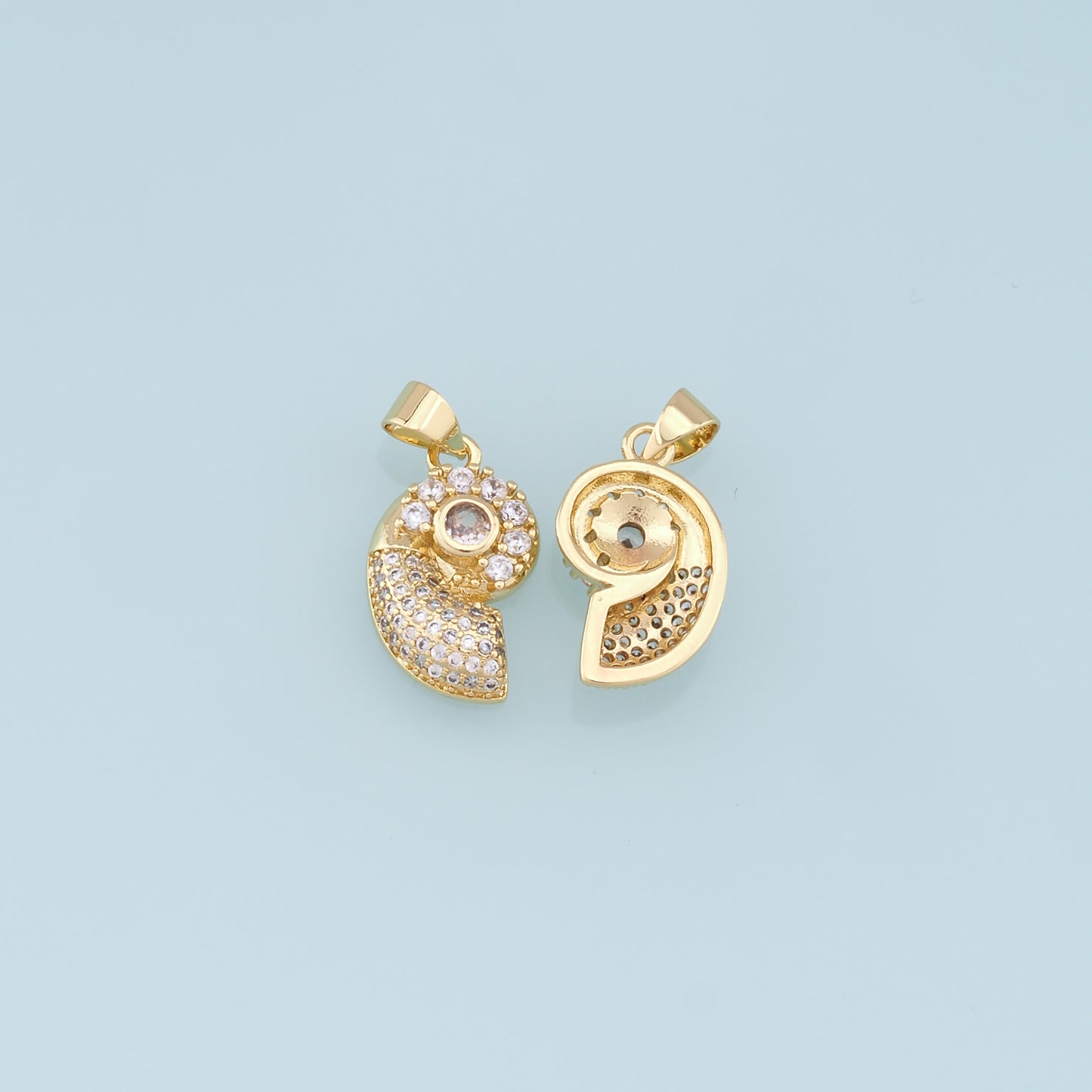 Gold Shell Charms,18K Gold Filled Conch Shell Pendant,CZ Micro Pave Conch Shell Charm Bracelet Necklace for DIY Jewelry Making Supply