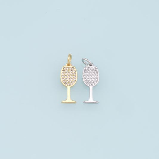Gold Wine Glass Charms,18K Gold Filled CZ Wine Glass Pendant,Wine Glass Charm Bracelet Necklace for DIY Jewelry Making Supply