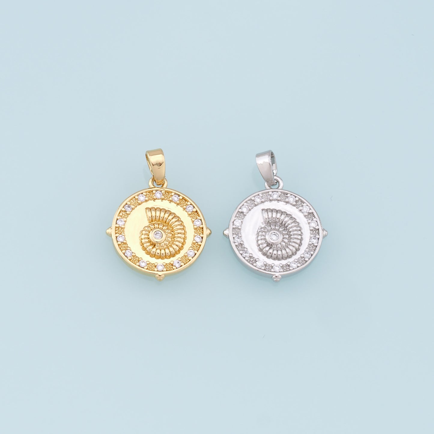 Gold Shell Charms,18K Gold Filled Round Conch Shell Pendant,CZ Micro Pave Conch Shell Charm Bracelet Necklace for DIY Jewelry Making Supply