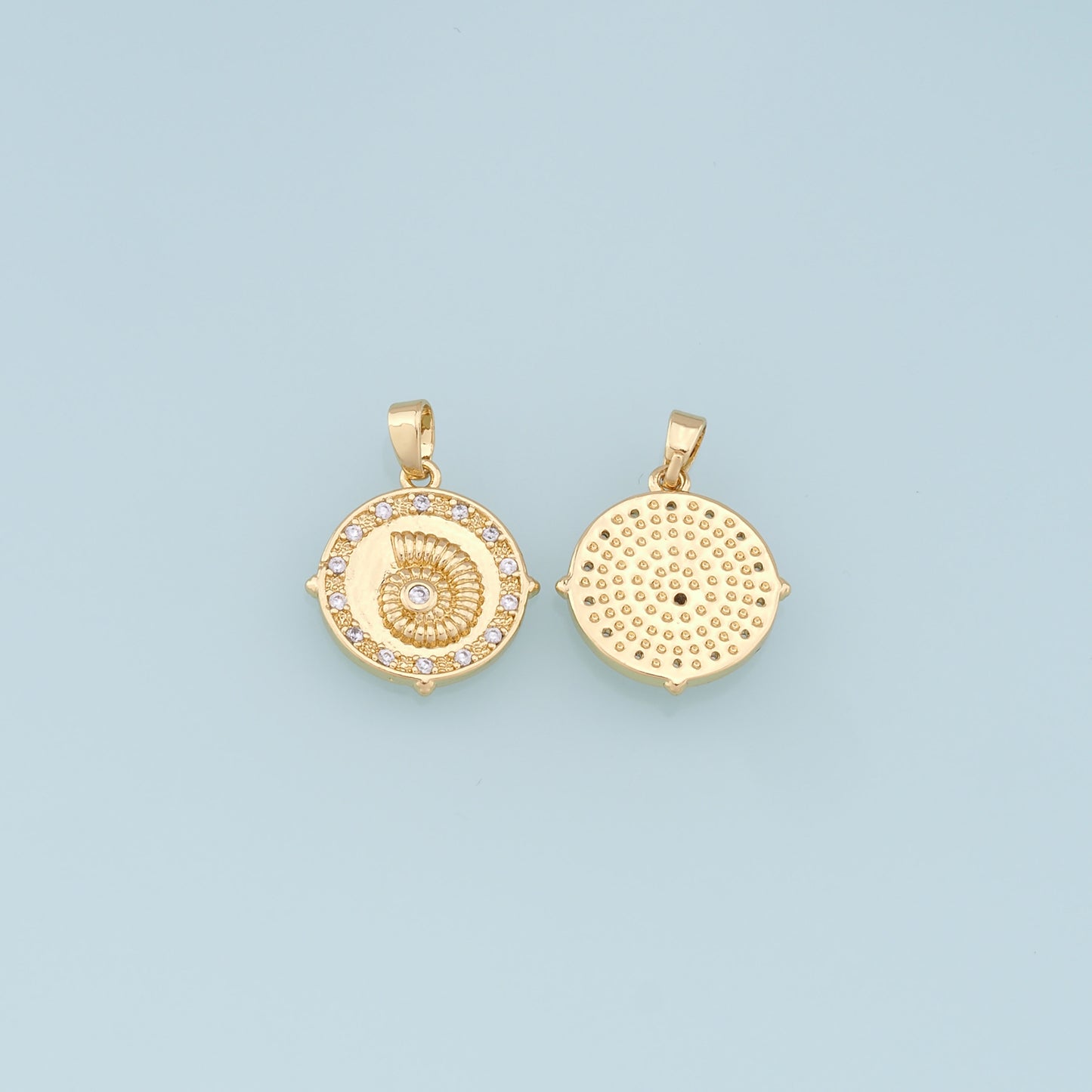 Gold Shell Charms,18K Gold Filled Round Conch Shell Pendant,CZ Micro Pave Conch Shell Charm Bracelet Necklace for DIY Jewelry Making Supply
