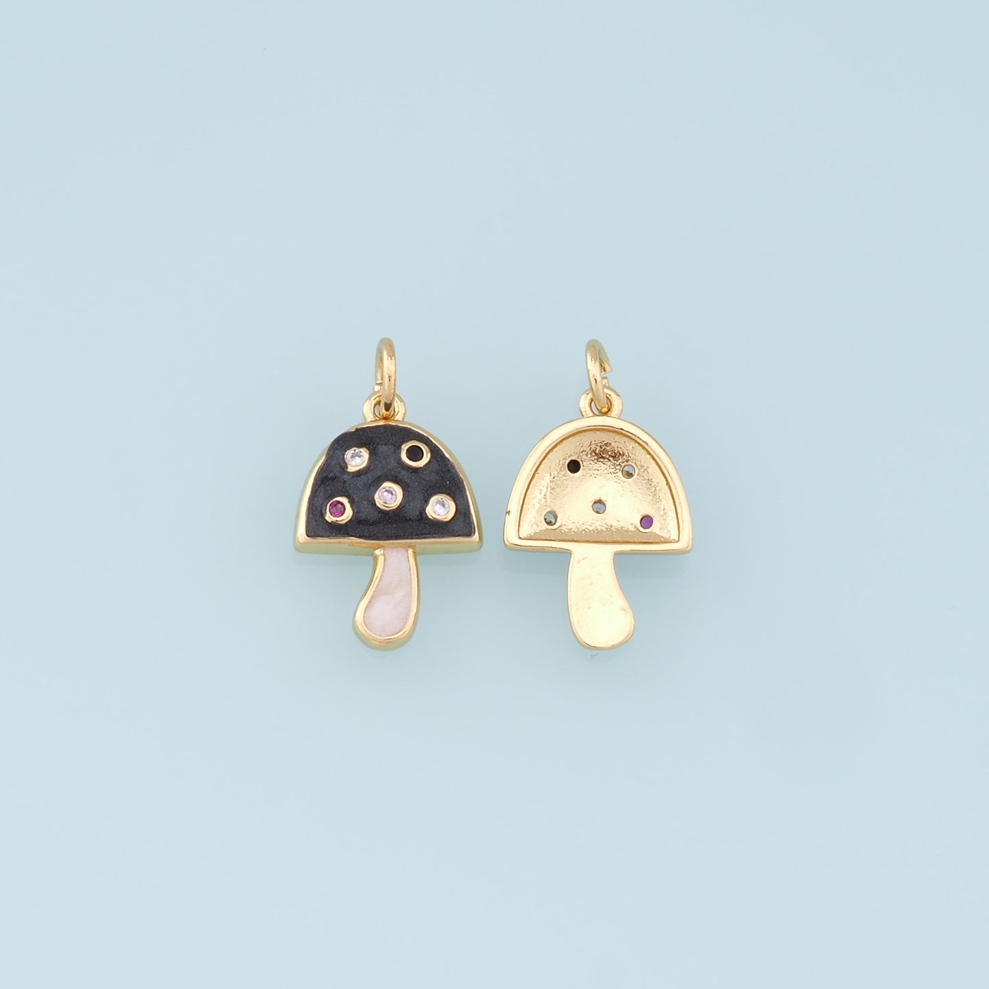 Gold Mushroom Charms,18K Gold Filled Enamel Mushroom Pendant,Kawaii Charm Bracelet Necklace for DIY Jewelry Making Supply