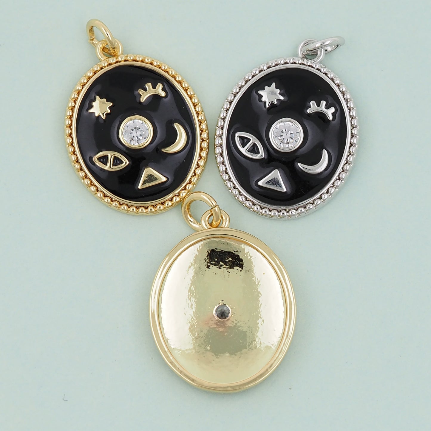 Gold Oval Charms,18K Gold Filled Oval Pendant,Moon Charm Bracelet Necklace for DIY Jewelry Making Supply