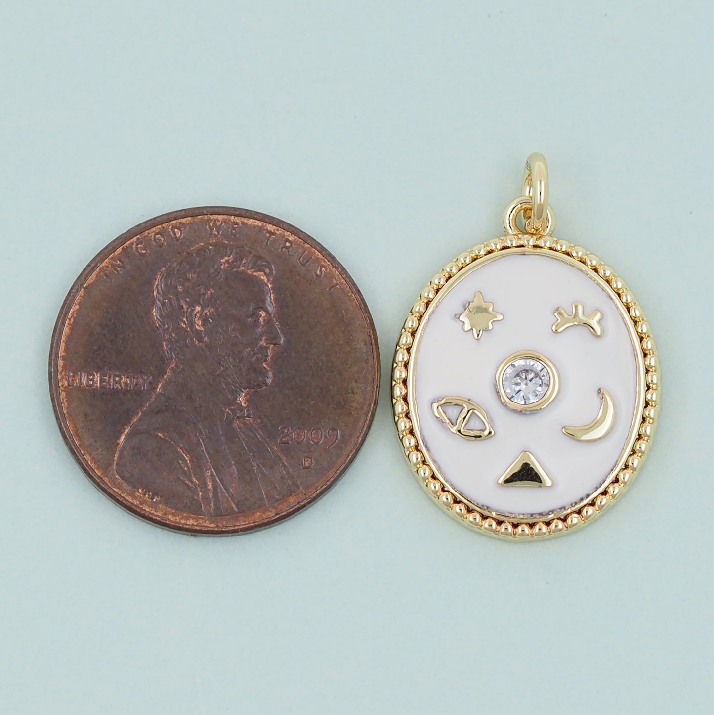 Gold Oval Charms,18K Gold Filled Oval Pendant,Moon Charm Bracelet Necklace for DIY Jewelry Making Supply