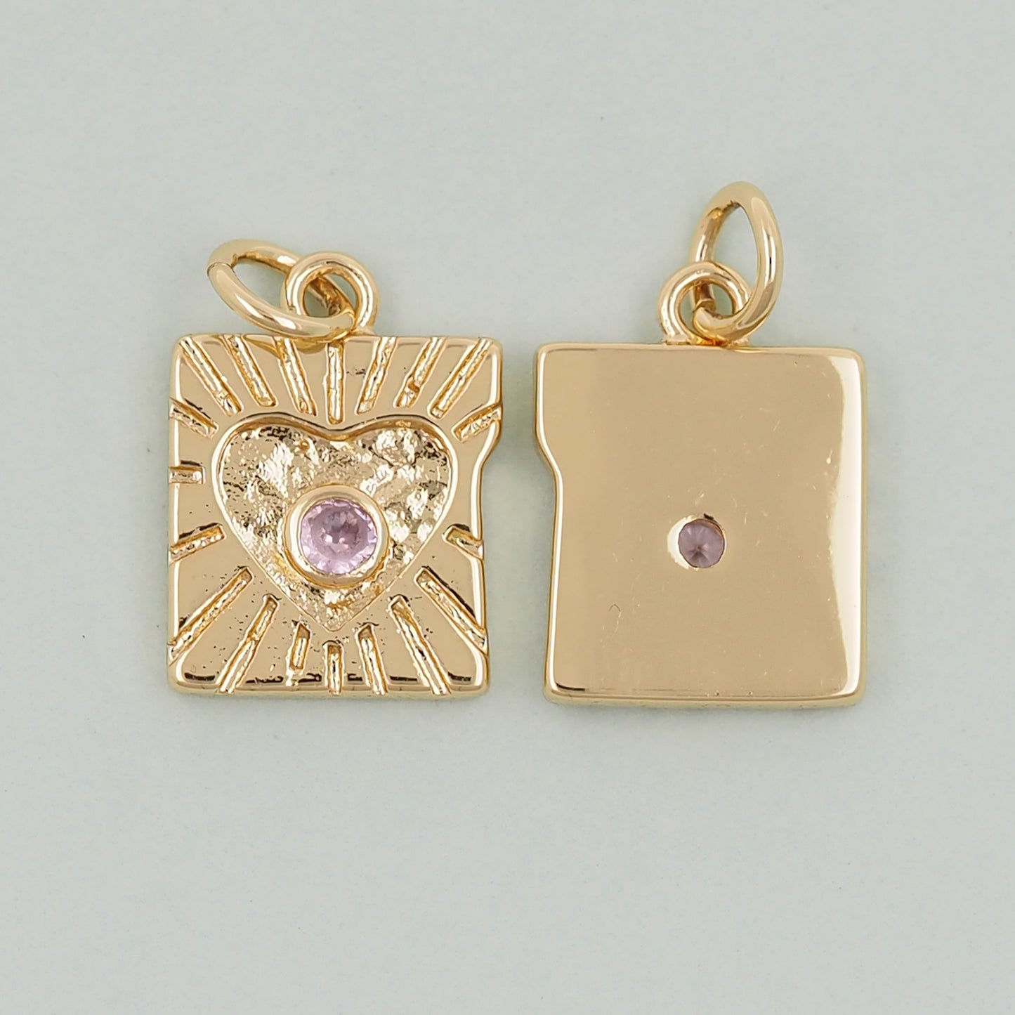Gold Heart Charms,18K Gold Filled Heart Pendant,Rectangle Heart Charm Bracelet Necklace for DIY Jewelry Making Supply