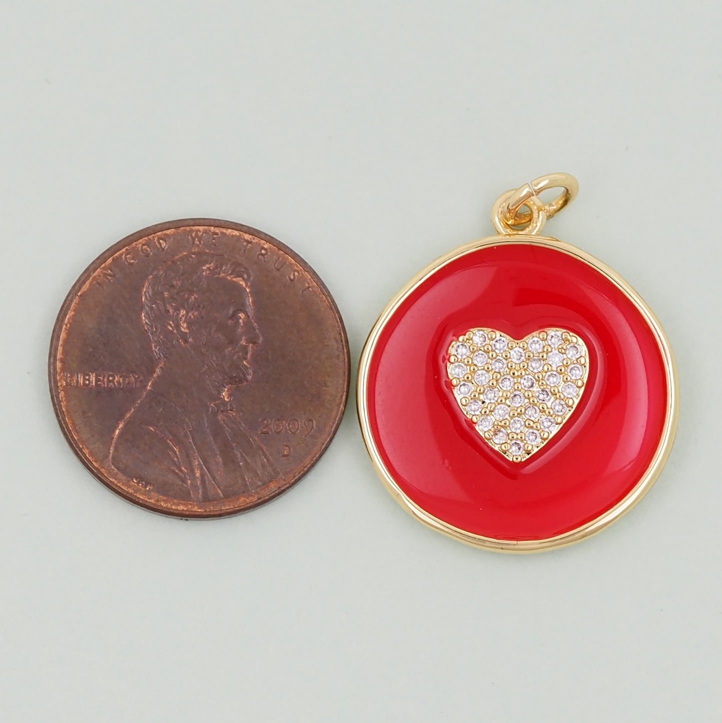 18K Gold Filled Round Heart Pendant,Enamel Heart Charm Bracelet Necklace for DIY Jewelry Making Supply
