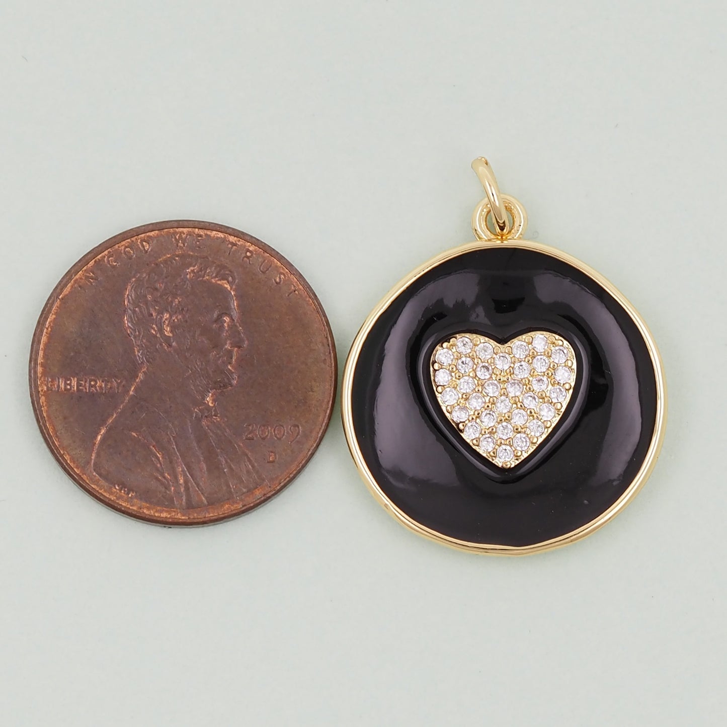 18K Gold Filled Round Heart Pendant,Enamel Heart Charm Bracelet Necklace for DIY Jewelry Making Supply