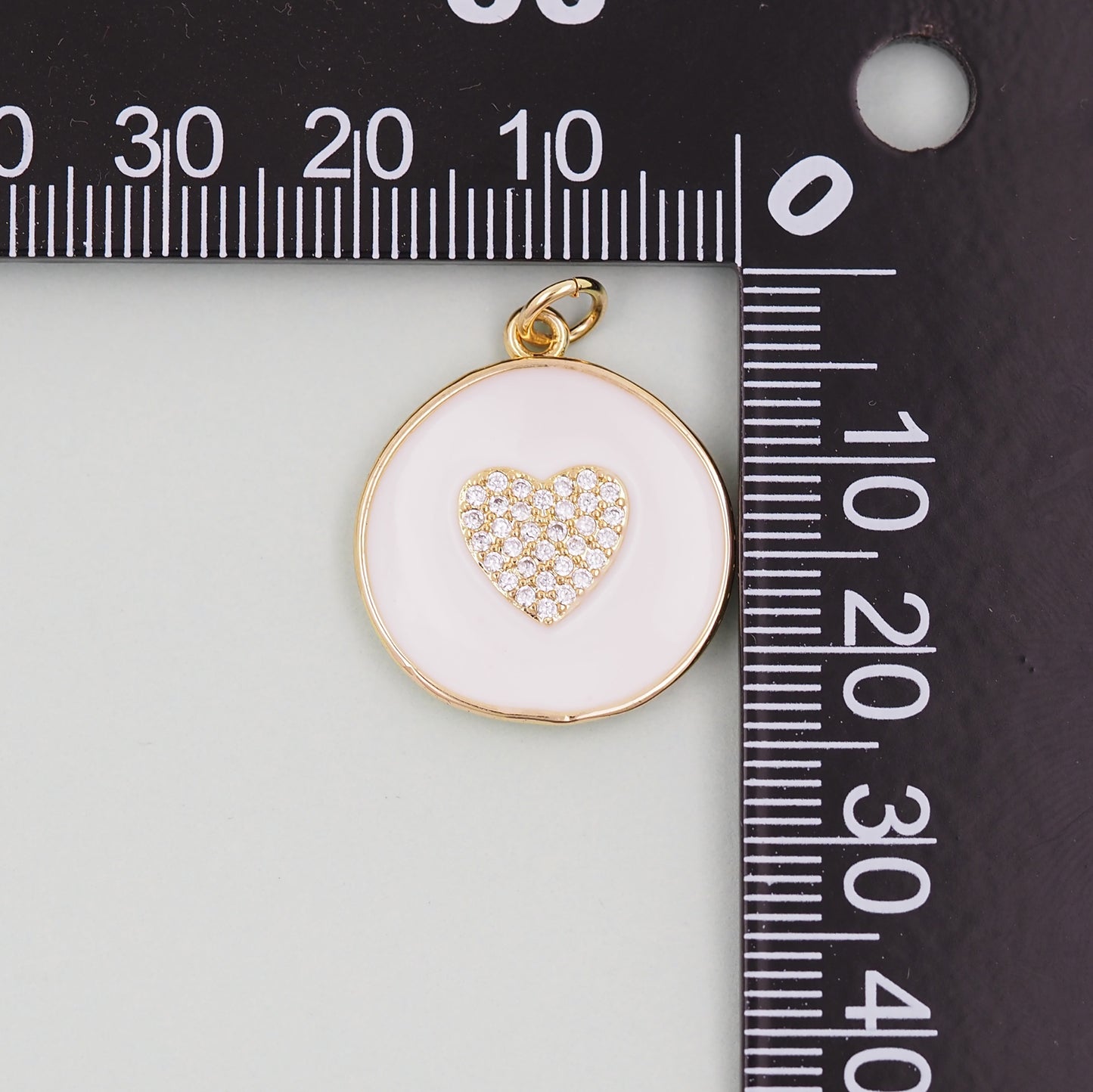 18K Gold Filled Round Heart Pendant,Enamel Heart Charm Bracelet Necklace for DIY Jewelry Making Supply